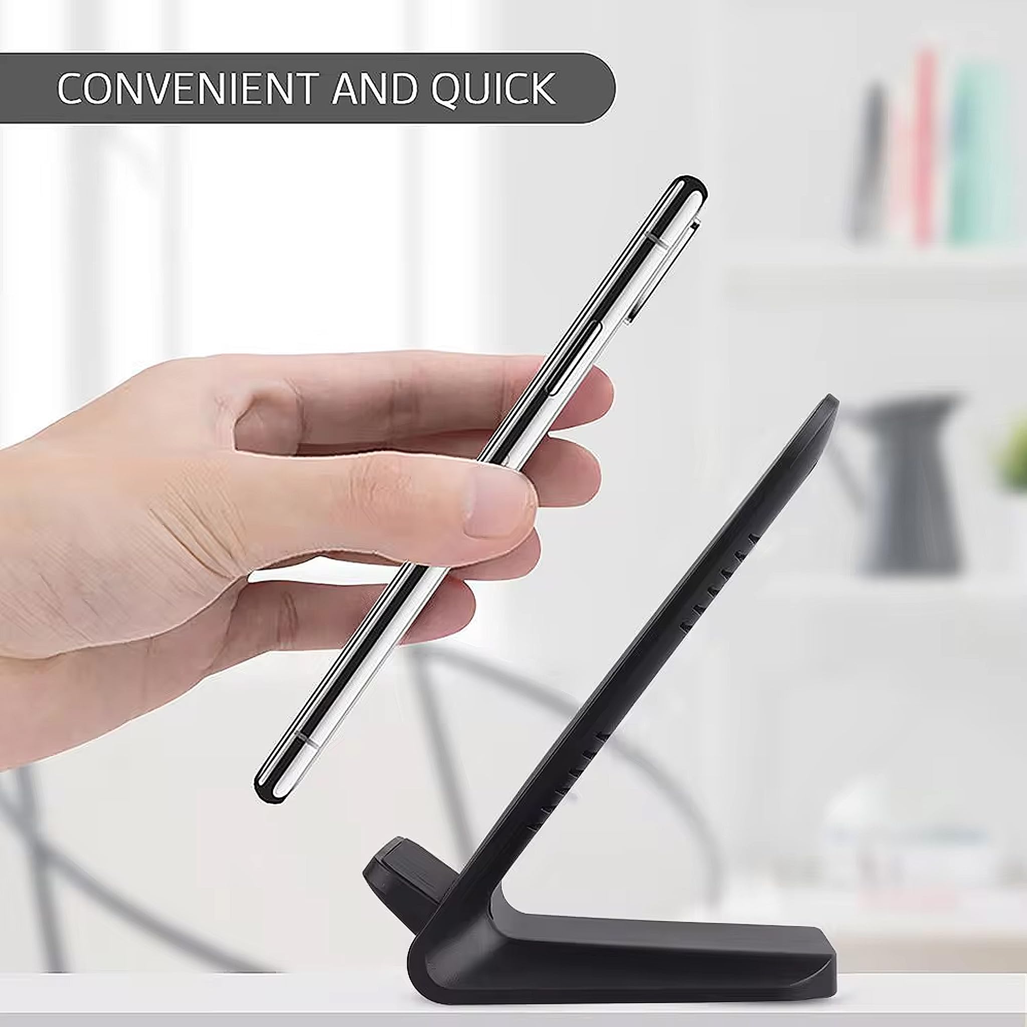 **Pipestation 15W Fast Wireless Charger Stand for iPhone & Samsung - Qi-Certified Wireless Charging Dock with LED Indicator (White) - Perfect for Home, Office & Nightstand Charging**