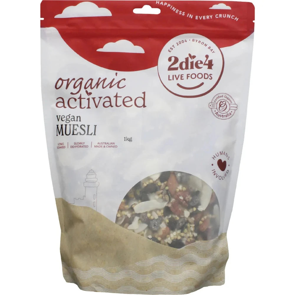2DIE4 LIVE FOODS Activated Organic Muesli 1kg - Gluten Free Breakfast Cereal with Nuts & Seeds - Perfect for Healthy Morning Meals & On-the-Go Snacking