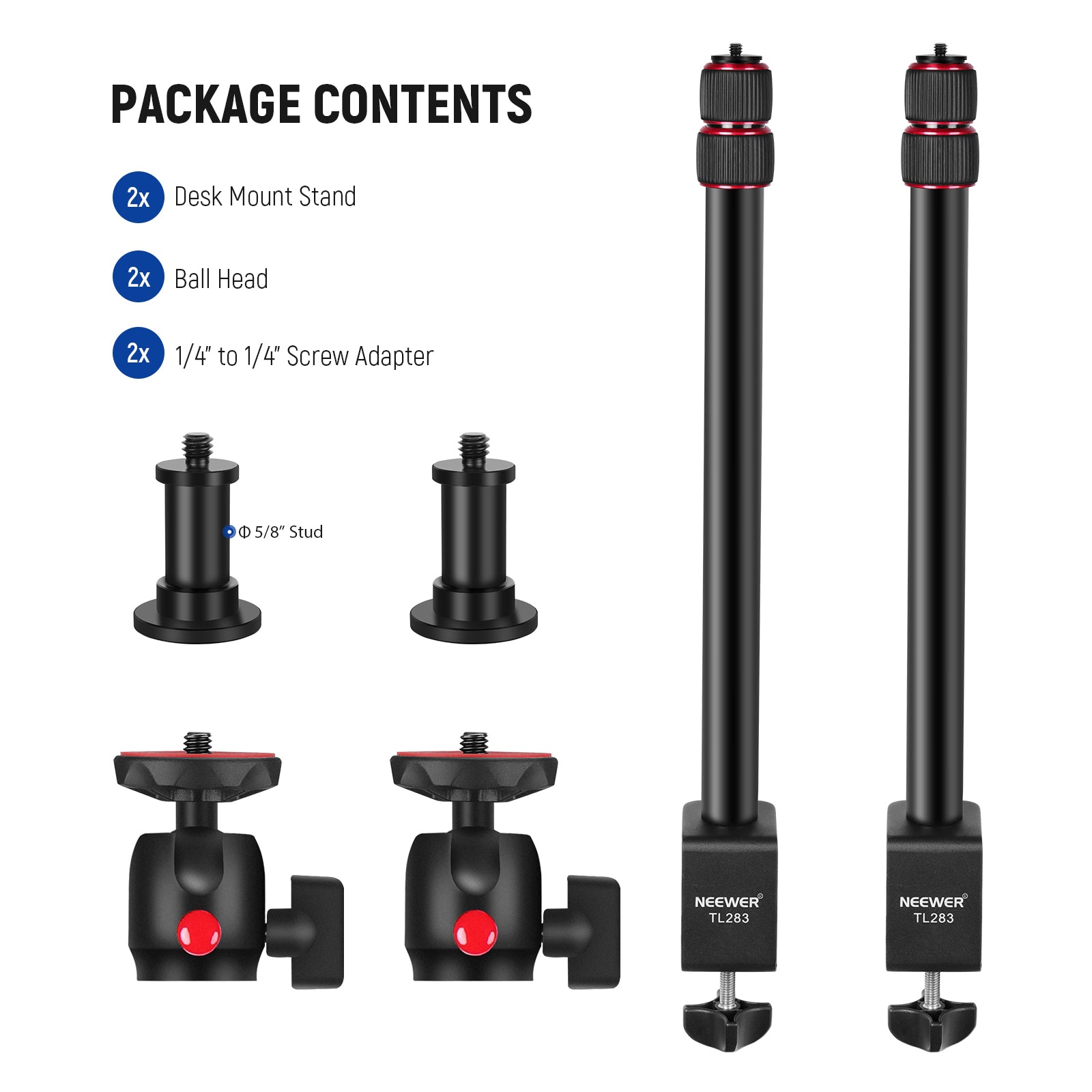 NEEWER TL283 2-Pack Adjustable Camera Desk Mount Stand for DSLR, Webcam, Phone - Perfect for Streaming, Video Calls & Content Creation