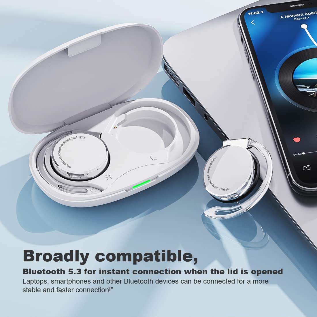 Open Ear Bluetooth Headphones V5.3 - Wireless Clip-On Sports Earphones with Ear Hooks, 4-Mic Noise Cancelling, 30H Battery & Charging Case - Perfect for Running, Cycling & Gym Workouts
