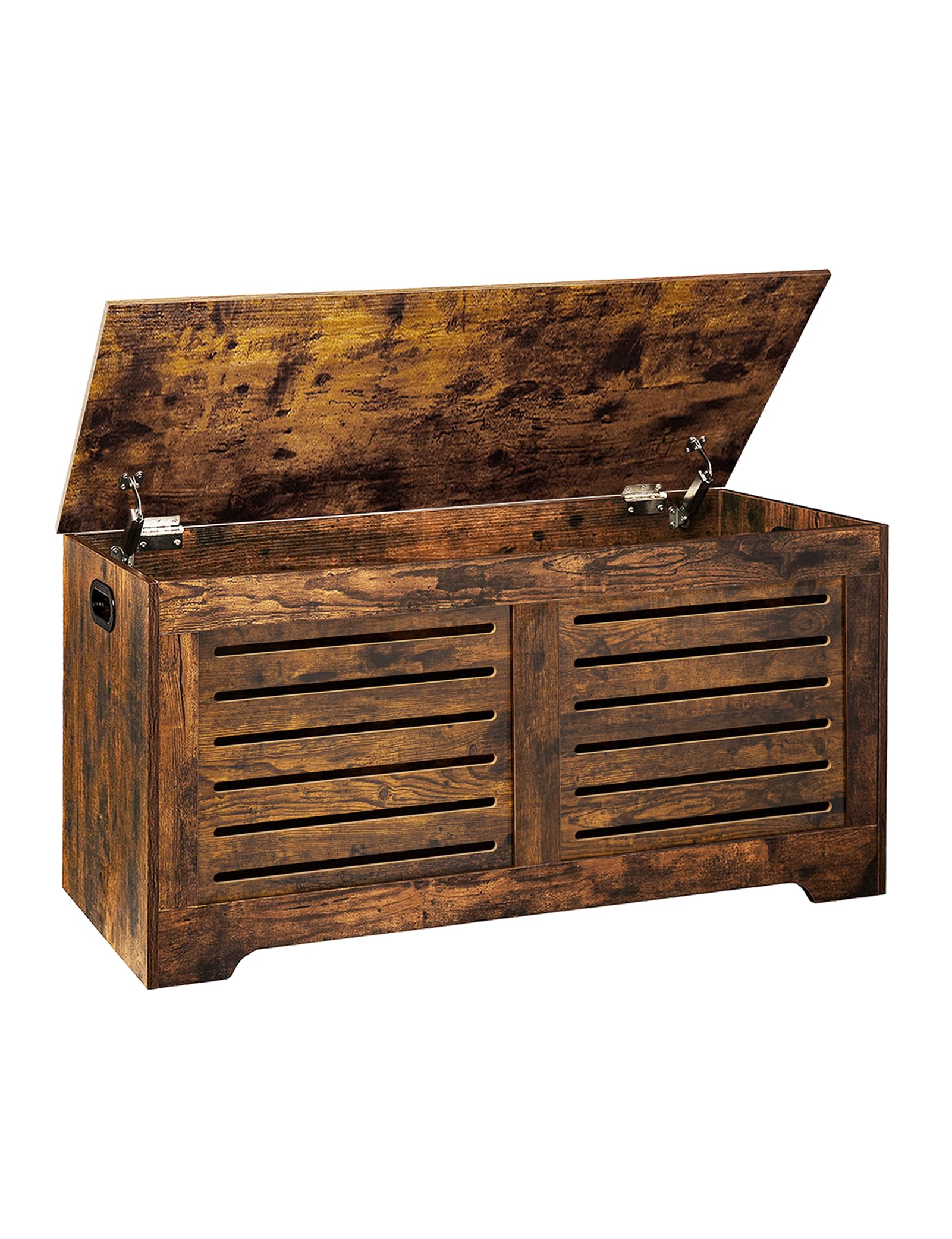 DINZI LVJ 39.4” Wooden Storage Chest with Safety Hinges - Retro Flip-Top Shoe Bench & Toy Box - Rustic Brown Entryway Organizer for Living Room, Bedroom - Easy Assembly Home Storage Solution (Perfect for Entryway Shoe Storage, Kids' Toy Organization & Living Room Decor)
