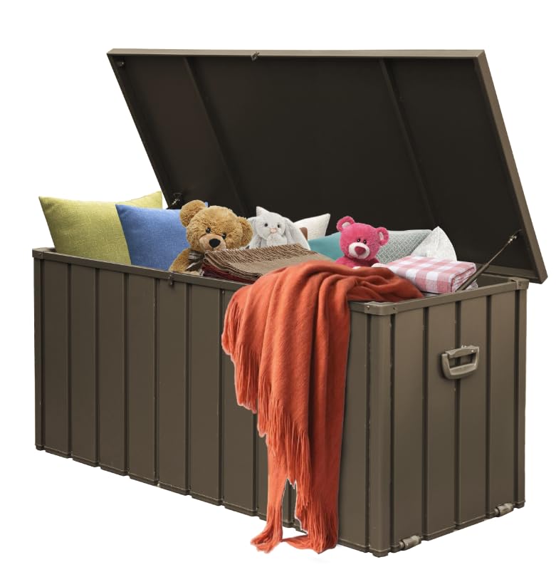 120 Gallon Waterproof Lockable Steel Outdoor Storage Deck Box - Dark Brown | Organize Patio Cushions, Garden Tools, Pool Equipment & Toys | Weatherproof Storage Solution for Backyard, Deck & Poolside