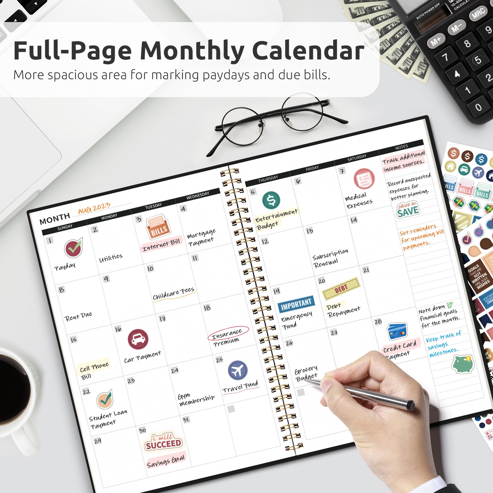 2024-2025 Monthly Budget Planner & Expense Tracker Notebook - Undated Finance Organizer with Bill Management for Money Control | Personal Accounting Book for Savings Goals & Financial Planning (Black)