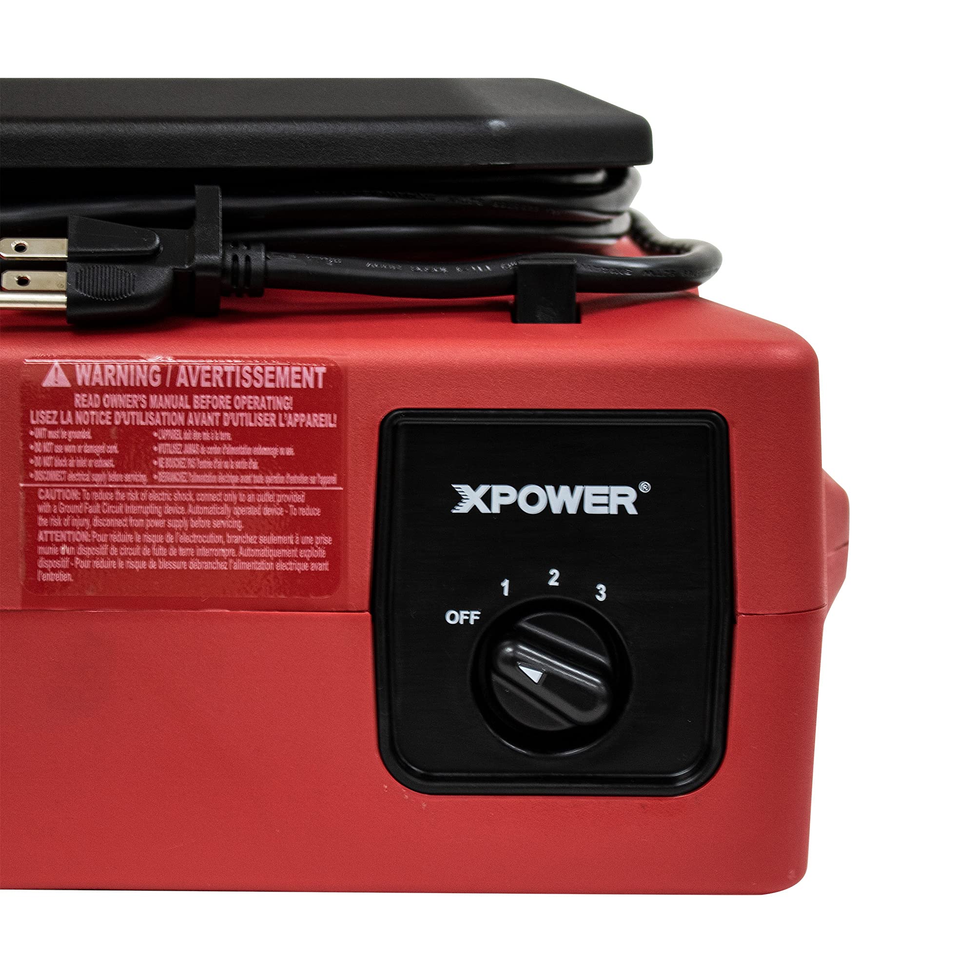 XPOWER PL-700A Low Profile Air Mover Fan - 1/3 HP, 1050 CFM, 3 Speed Adjustable, Red - Professional Carpet Dryer & Water Damage Restoration Blower with Power Outlets - Ideal for Commercial Cleaning, Plumbing, Flood Repair & Home Use