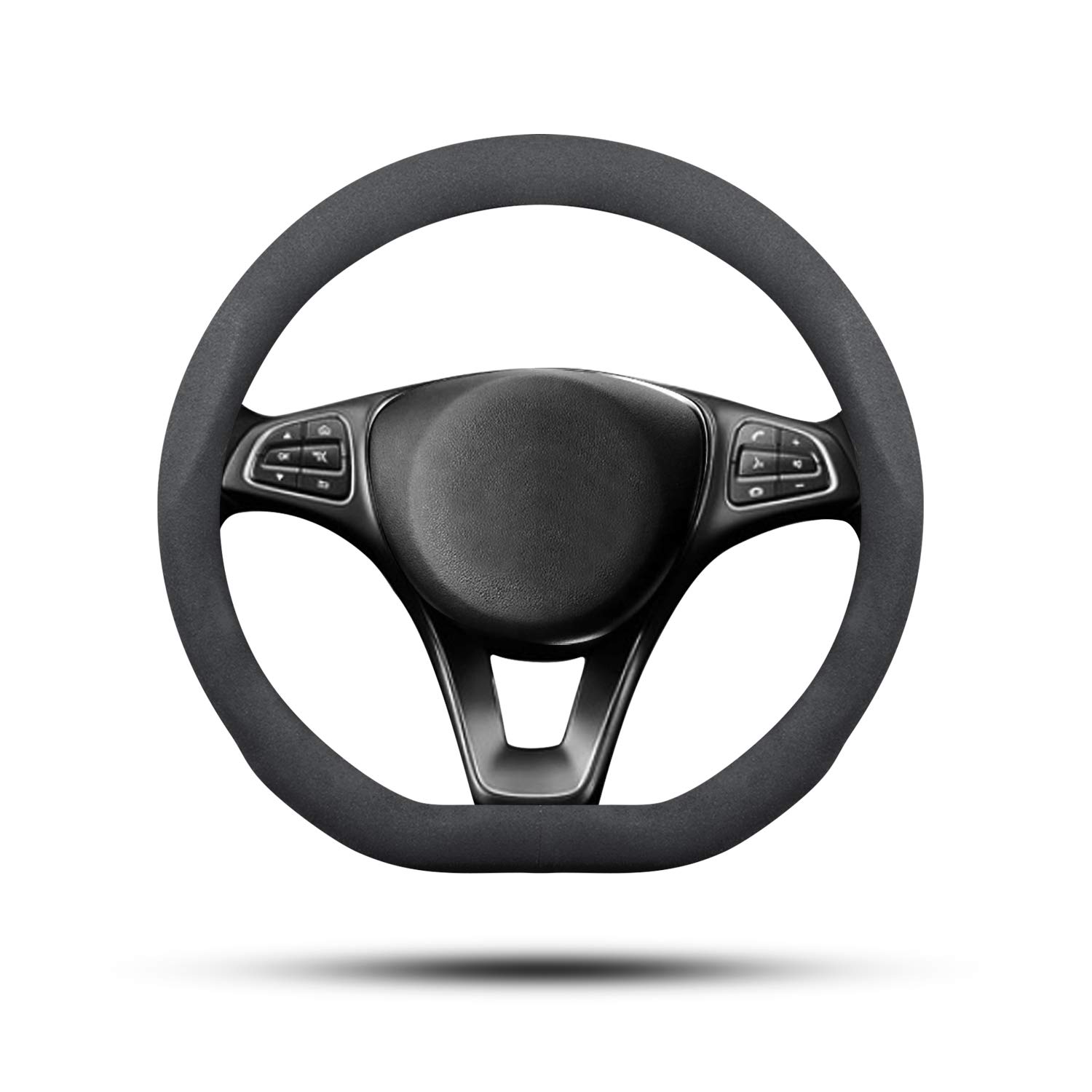 Ergocar Non-Slip D-Shaped Steering Wheel Cover - Premium Suede & Velvet Leather, Universal Fit for 38cm (15