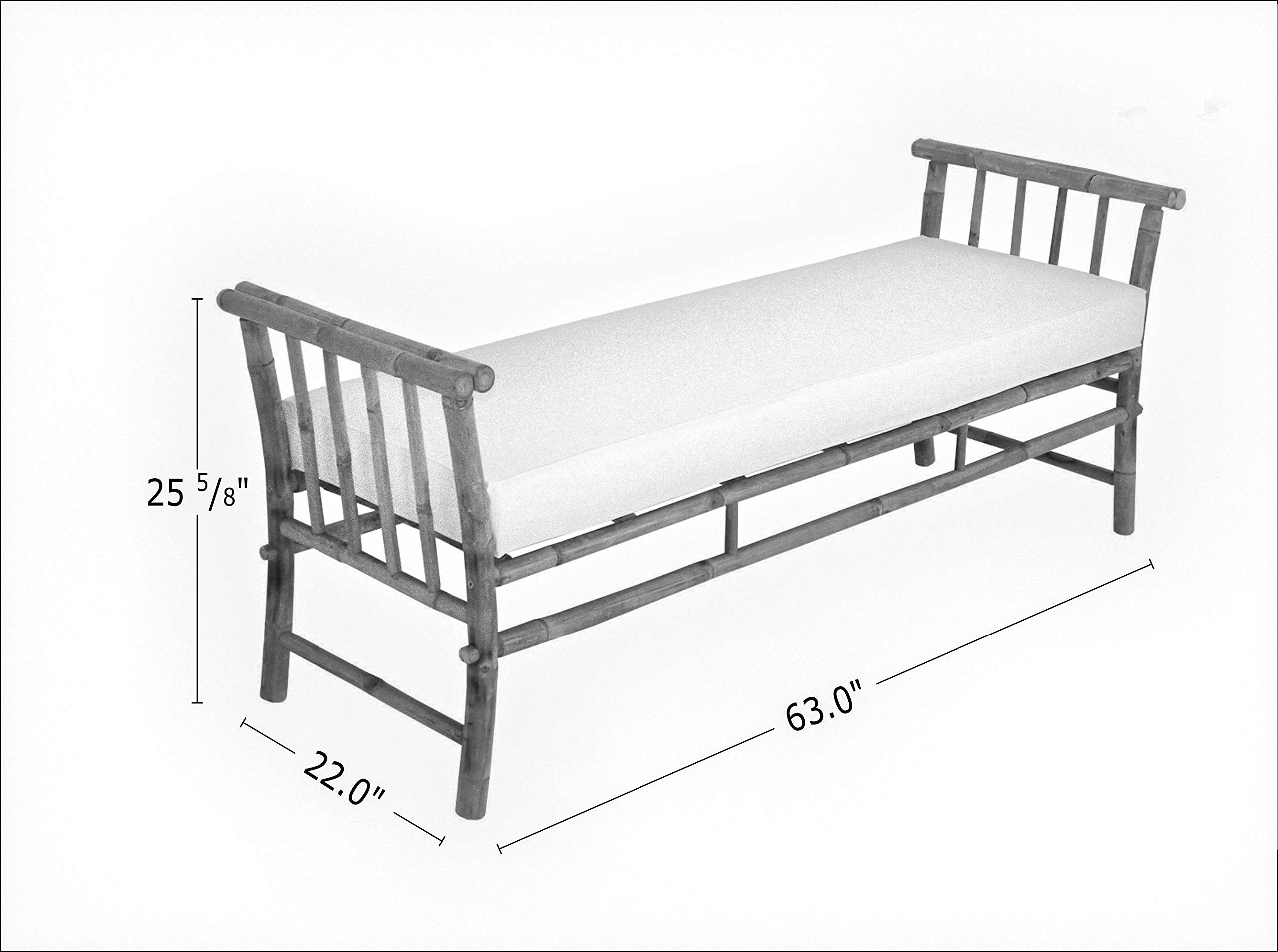 Natural Bamboo Bench Sofa Ottoman Seat with Navy Blue Cushions - Stylish & Durable Indoor/Outdoor Furniture for Patio, Living Room or Bedroom