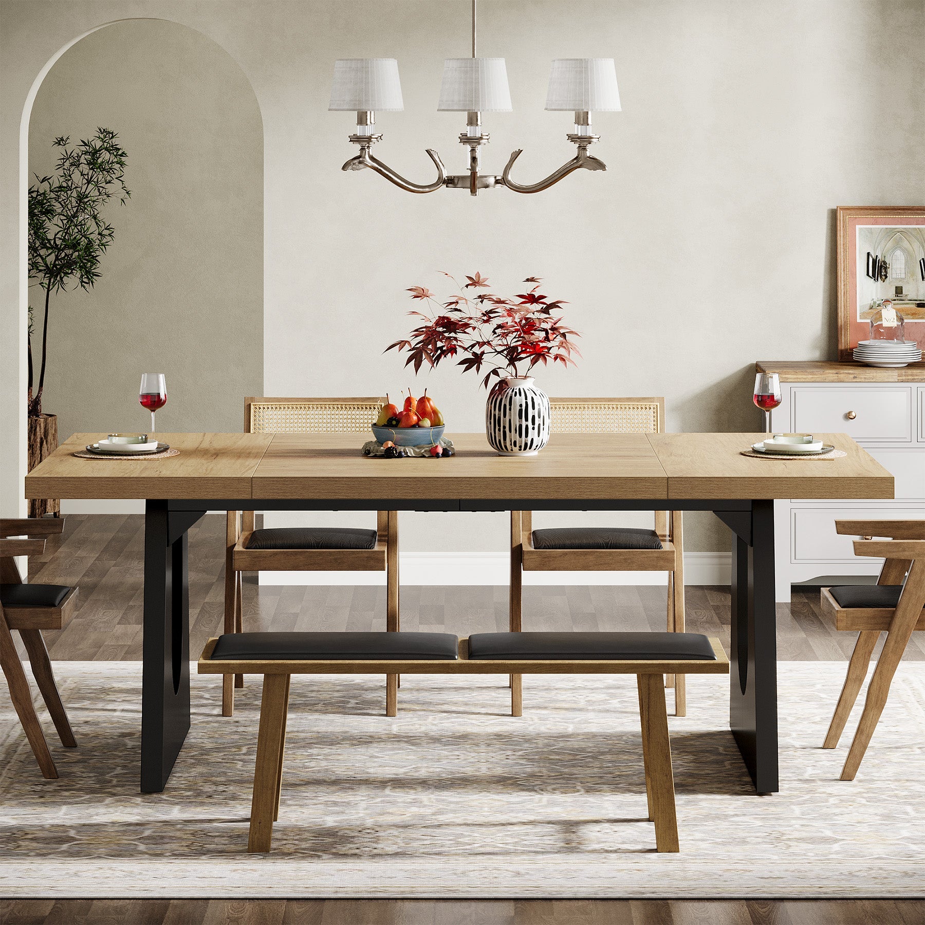 Solid Wood Dining Table 70 Inch Rectangular Kitchen Table for 6-8 People - Perfect for Family Gatherings & Dinner Parties