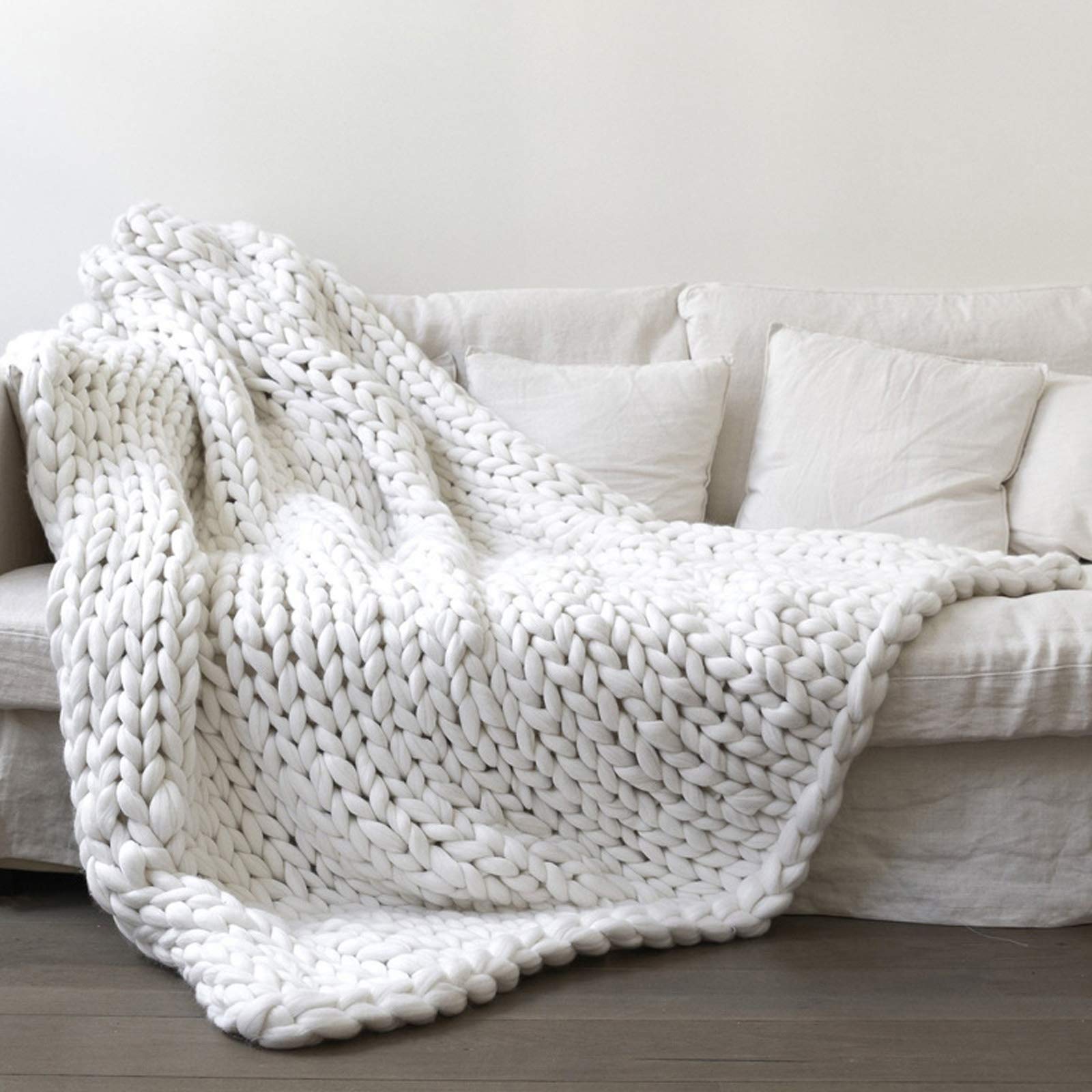 Handmade Chunky Knit Throw Blanket - 100% Premium Knitted Blanket in Gold Yellow, Ultra Soft & Cozy Home Decor for Couch, Bed, Sofa, Chair - Perfect Gift (80x80 inches) - Ideal for Living Room, Bedroom & Winter Snuggles