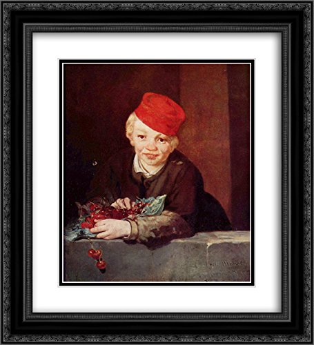 Edouard Manet 'The Boy with Cherries' 20x22 Inch Black Ornate Framed Art Print - Double Matted Museum Quality Reproduction for Living Room, Bedroom, or Office Decor