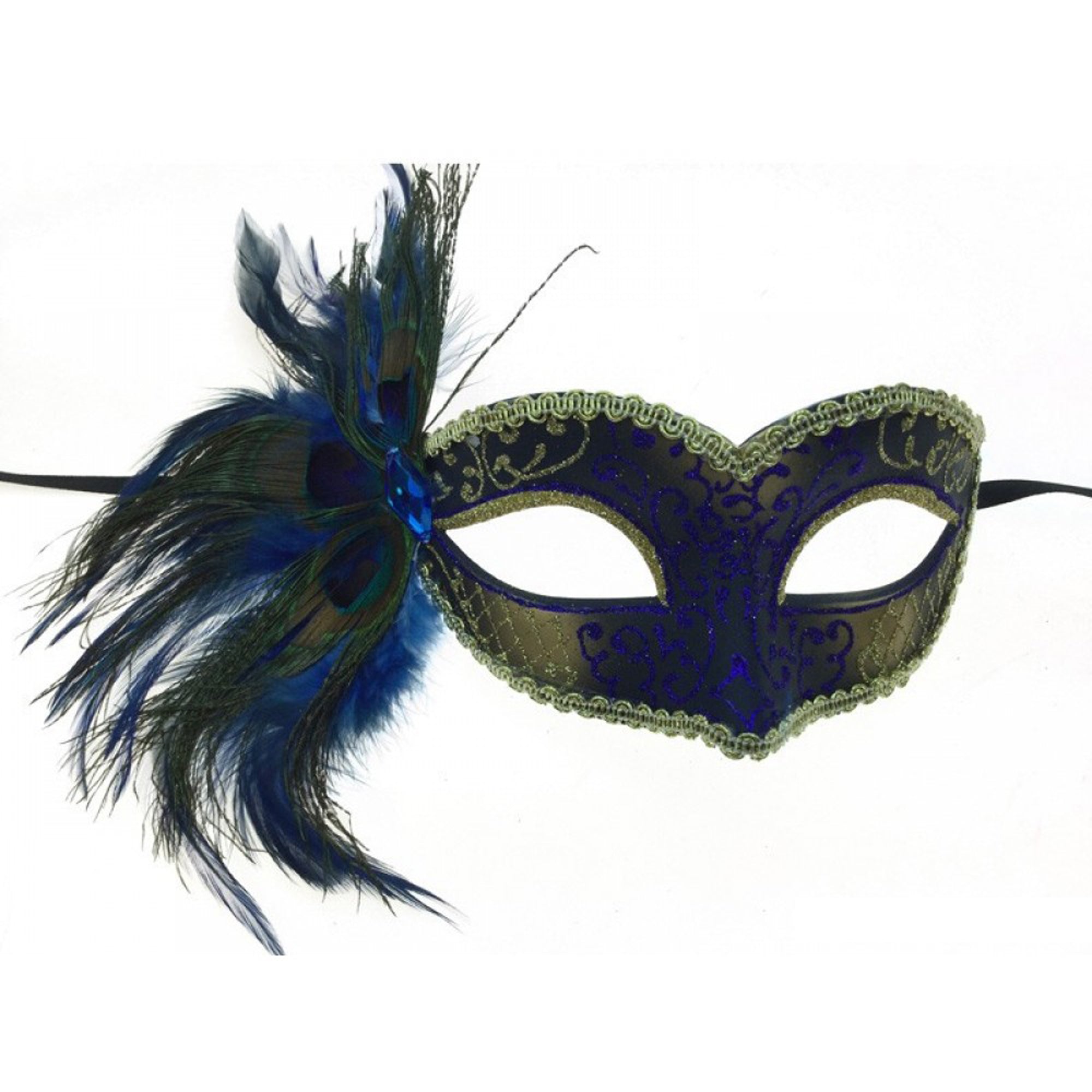 Elegant Blue Venetian Mask with Feathers - Handcrafted Venetian Carnival Mask for Masquerade Balls, Halloween Costumes & Themed Parties (1 Count)