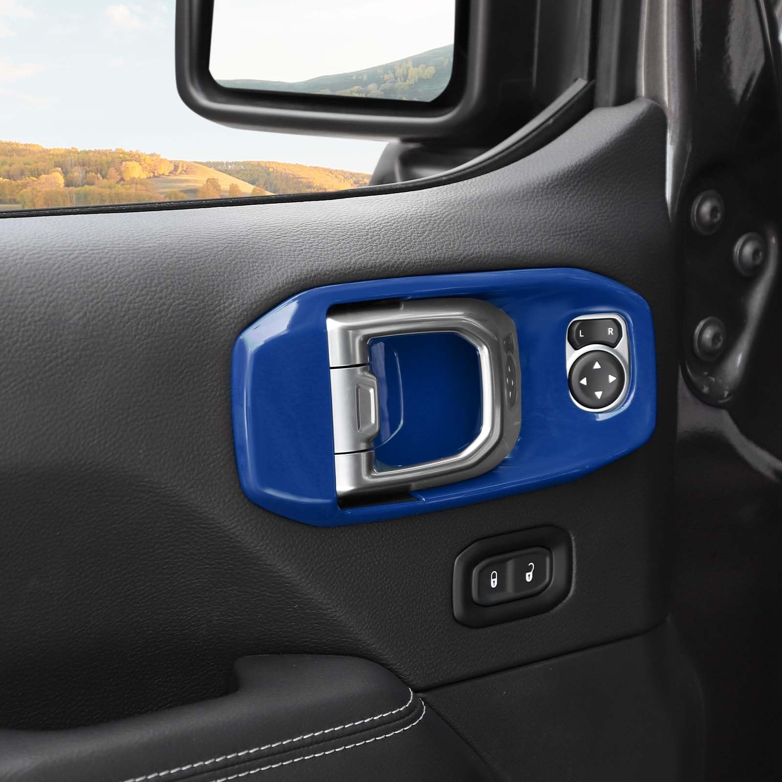 Jeep Wrangler JL & JLU (2018+) & Gladiator JT (2020+) Blue Inner Door Handle Bowl Cover Trim - Interior Accessories Set of 4 - Upgrade Your Jeep's Style & Protection - Perfect for Off-Roading & Daily Driving