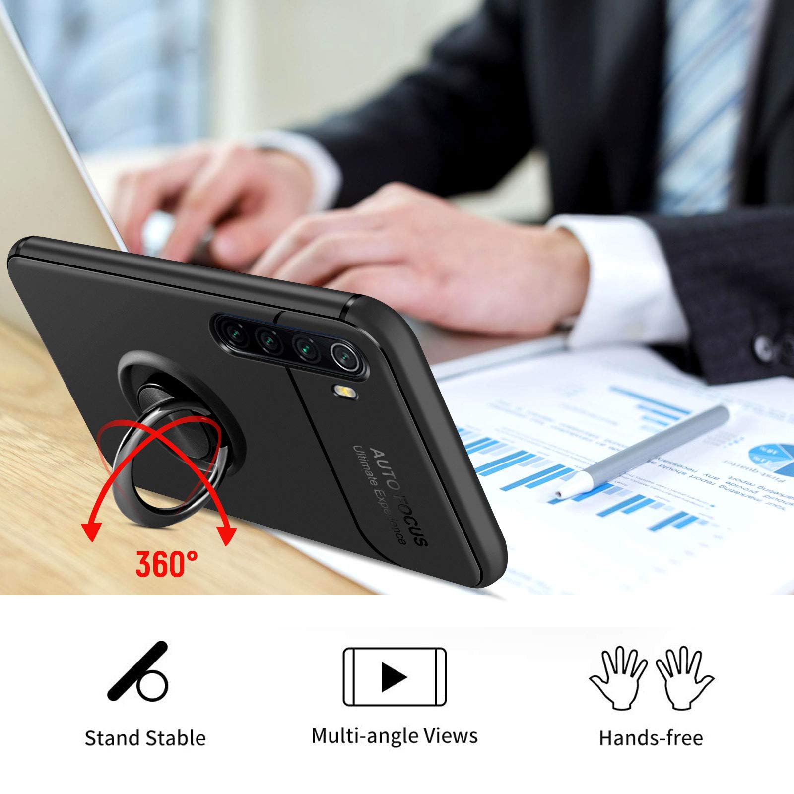Premium Shockproof Case with Tempered Glass Screen Protector for Xiaomi Redmi Note 8T | Carbon Fiber & Silicone Hybrid Design | 6.3