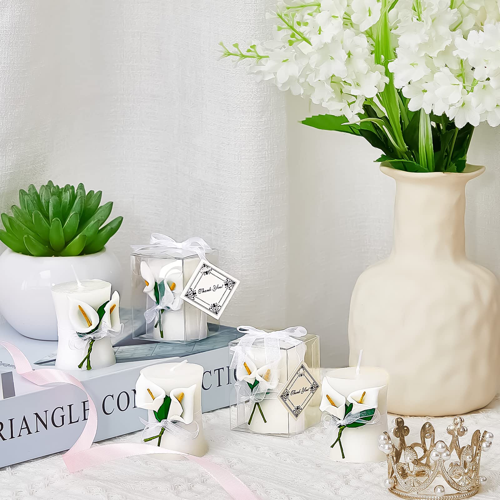 48 Pack Calla Lily Wedding Candles with Gift Box & Cards - Perfect Bridal Shower Favors & Party Keepsakes