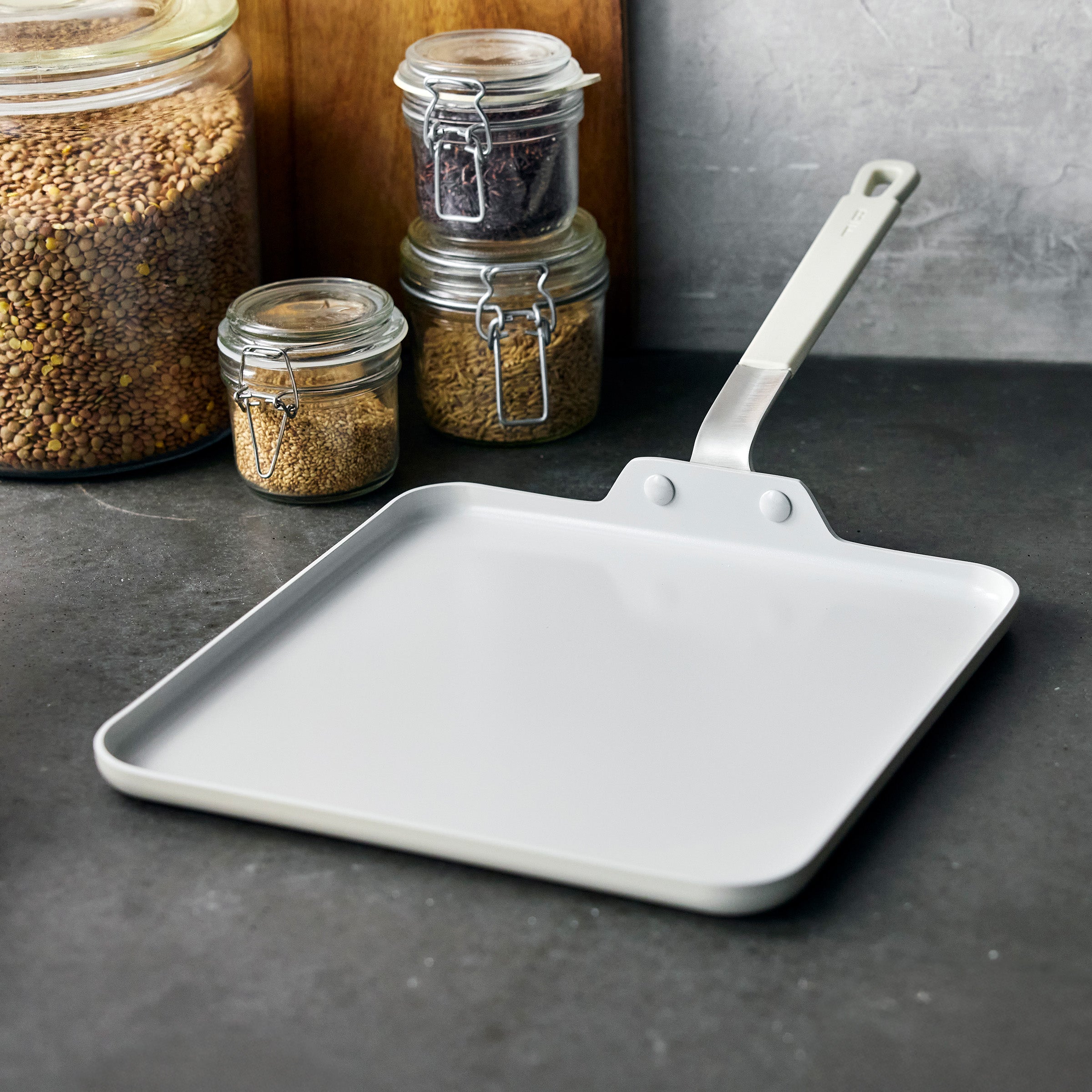 Bobby Flay by GreenPan Professional Ceramic Nonstick 11-Inch Square Griddle Pan - Cream | Healthy Cooking, Pancakes, Eggs & More | Perfect for Stovetop & Oven Use
