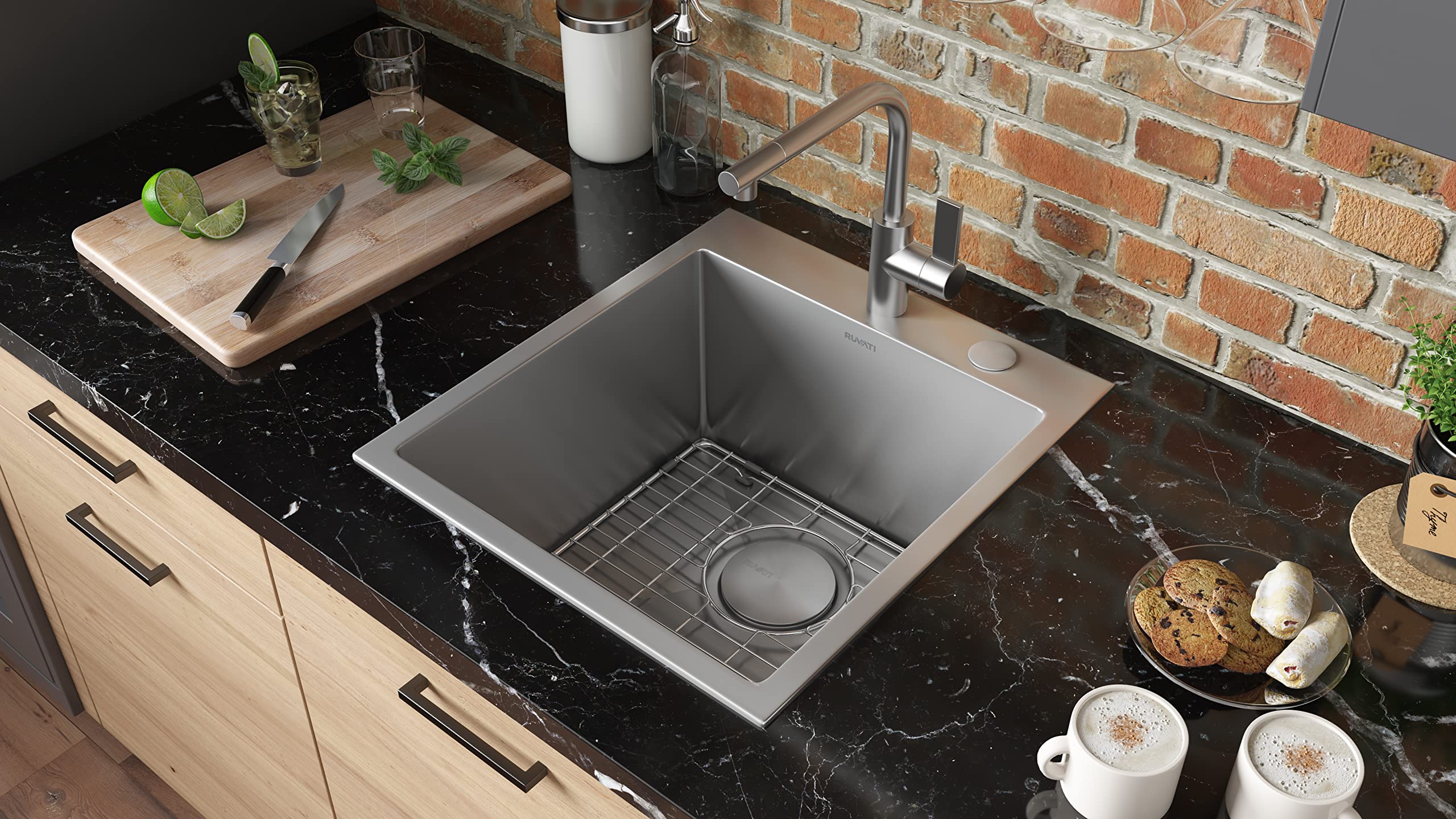 Ruvati 18 x 20 Inch Drop-in Topmount Stainless Steel Kitchen Sink - 16 Gauge Single Bowl with Brushed Finish, Easy to Clean, Rounded Corners (Model RVH8006) | Perfect for Modern Kitchens, RV Campers & Small Space Installations