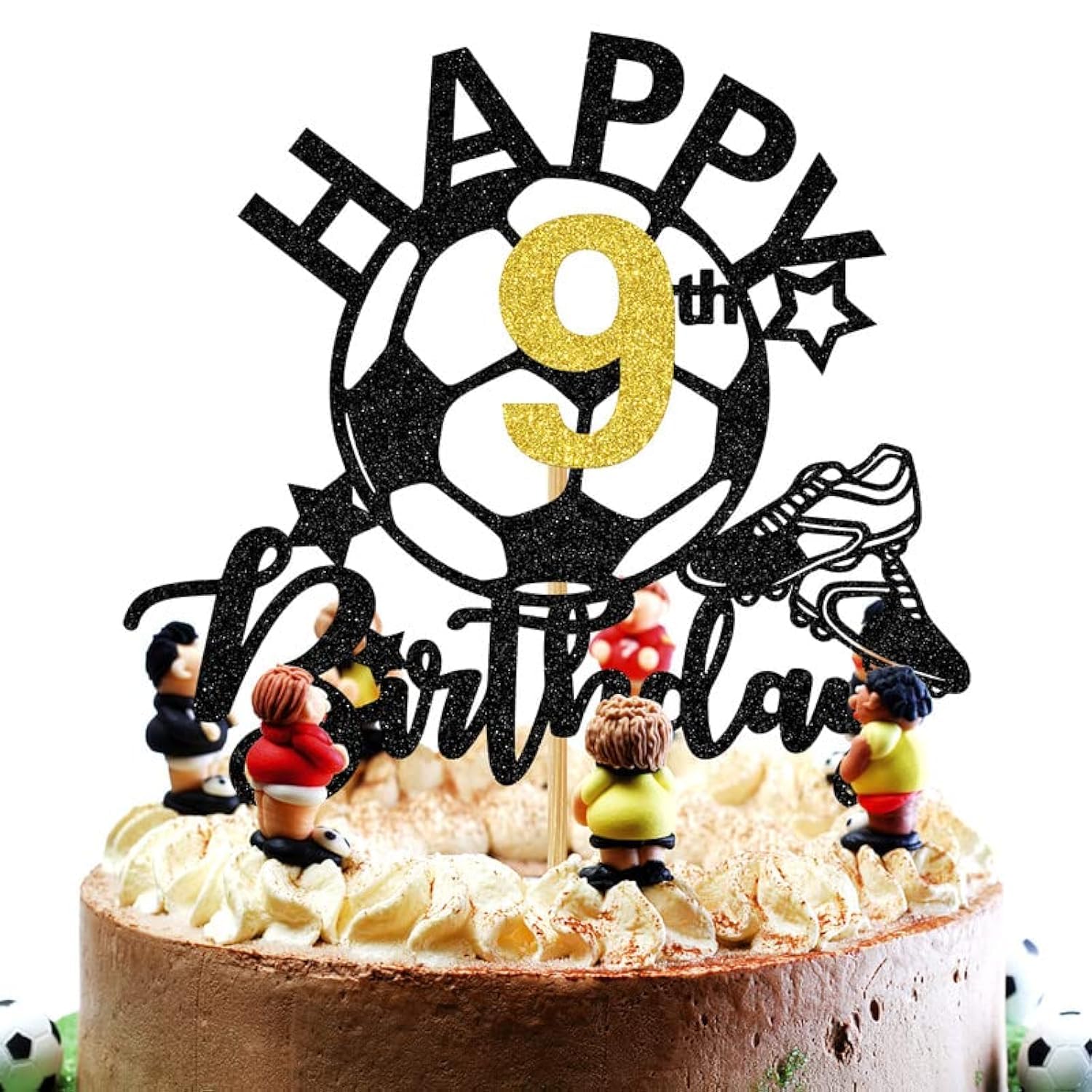 9th Birthday Cake Topper - Soccer Theme Party Decorations for Boys & Girls | Football Player Cake Topper for 9 Year Old Birthday Party | Perfect for Soccer-Themed Birthday Cakes, Cupcakes & Party Decor