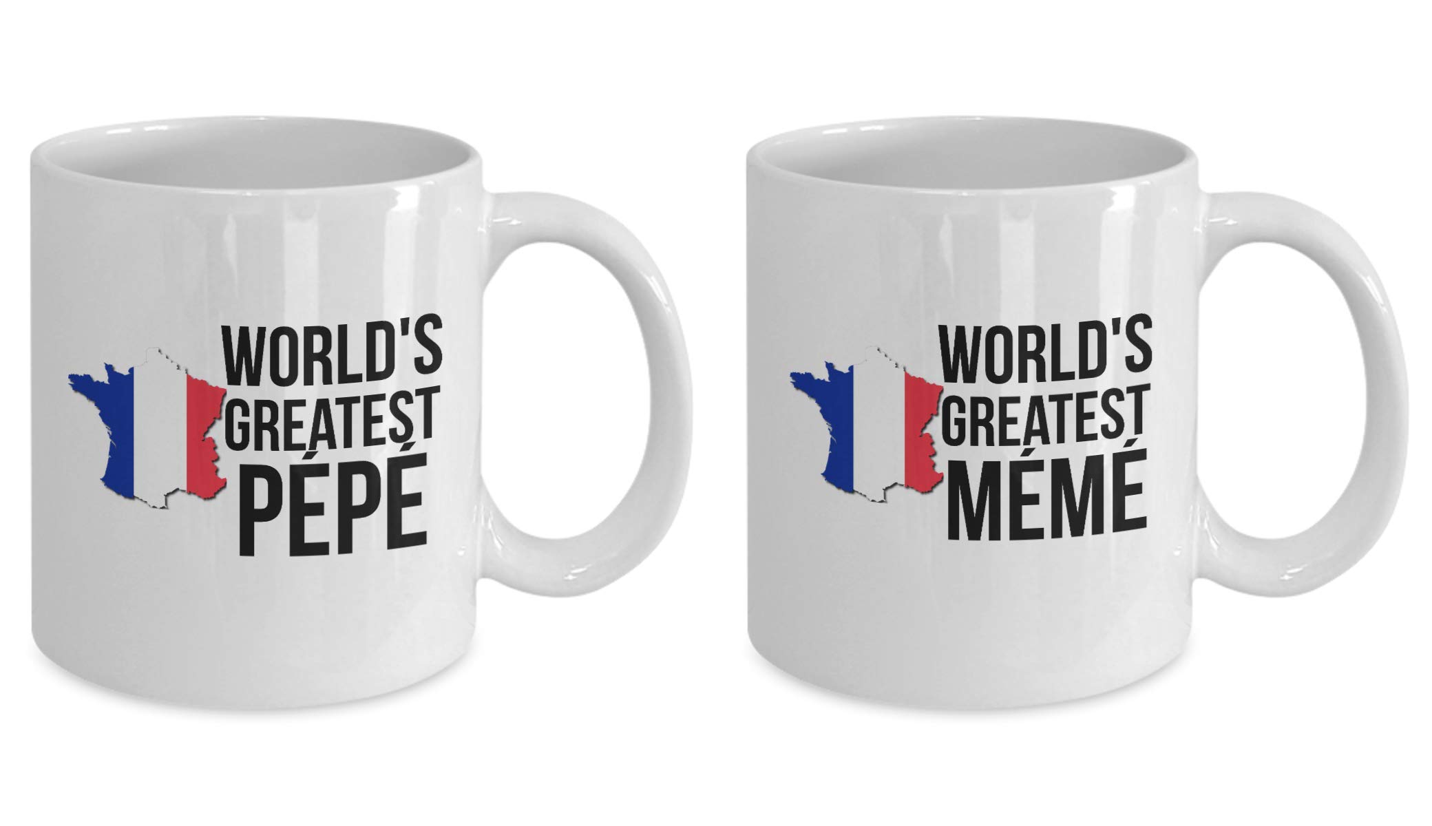Funny Meme & Pepe Frog Coffee Mug Set - Novelty French Flag Design Ceramic Cups for Grandparents | Perfect Gift for Francophiles, Tea & Coffee Lovers, Birthday & Retirement Presents