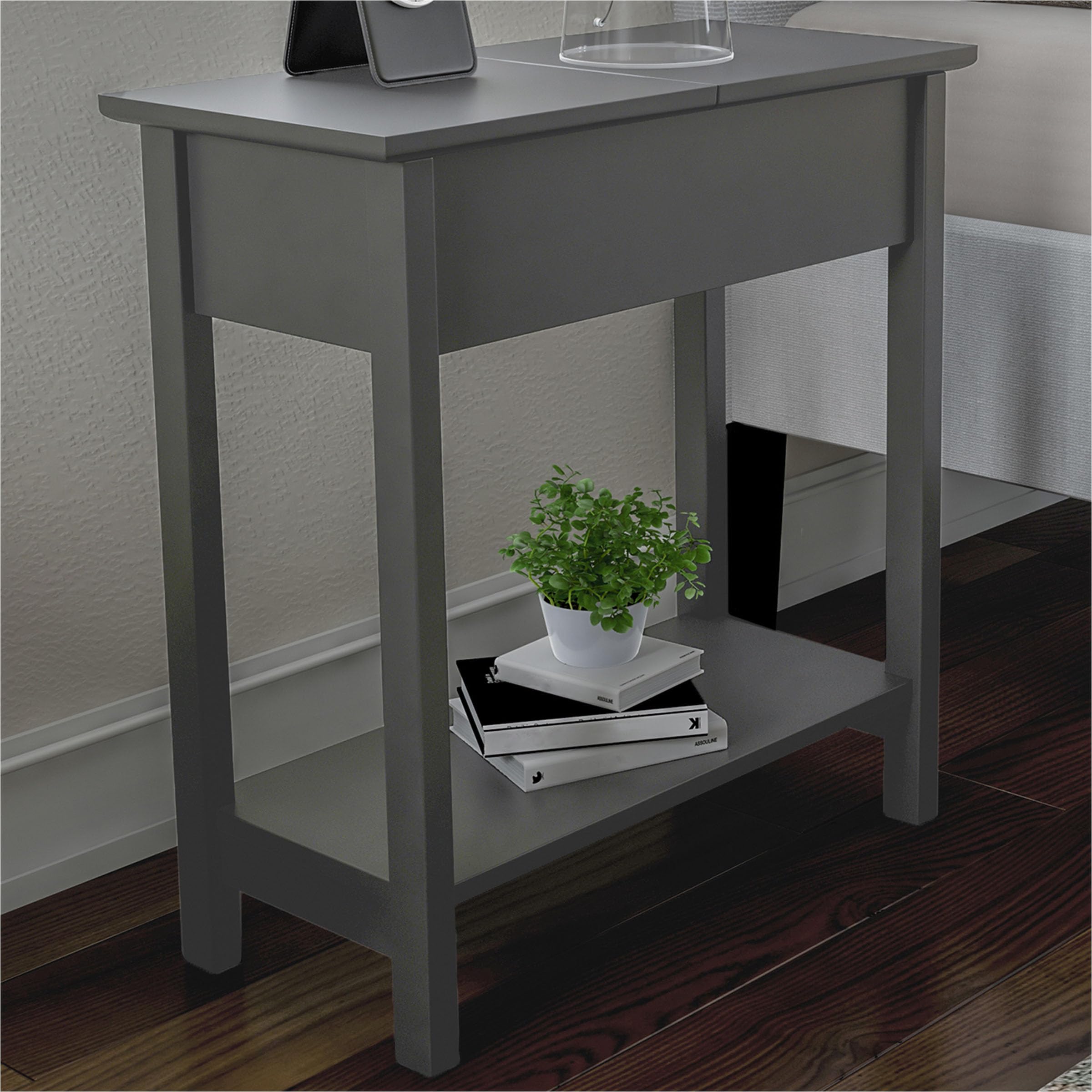 Lavish Home Flip Top Console Table Set of 2 - Gray Living Room End Tables with Hidden Hinged Storage & Lower Shelf - Perfect for Small Spaces, Entryway Organization & Modern Home Decor