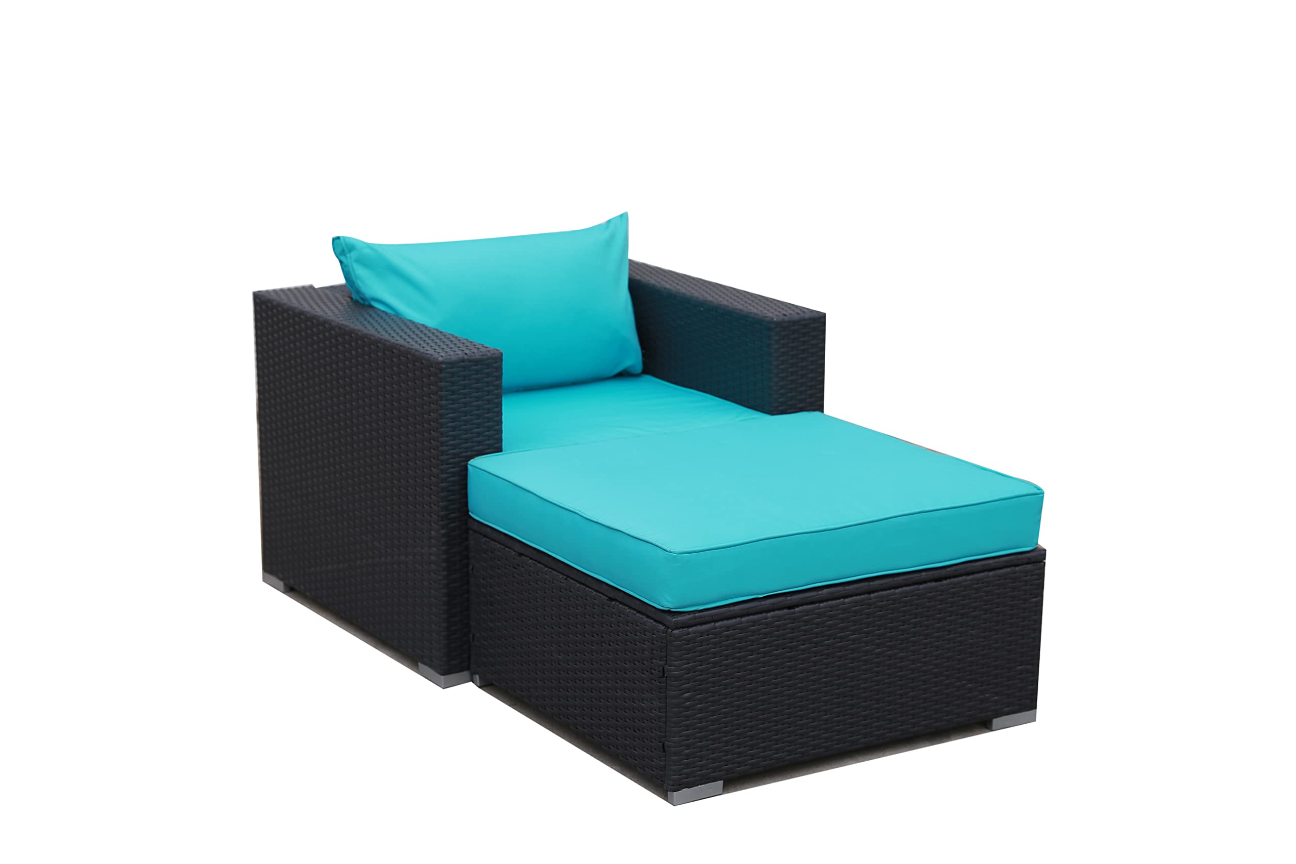 Royal Matrix 2-Piece Outdoor Patio Furniture Set - All-Weather PE Rattan Wicker Sectional Sofa with Cushions (Brown & Blue) - Perfect for Backyard, Garden, Poolside & Patio Relaxation