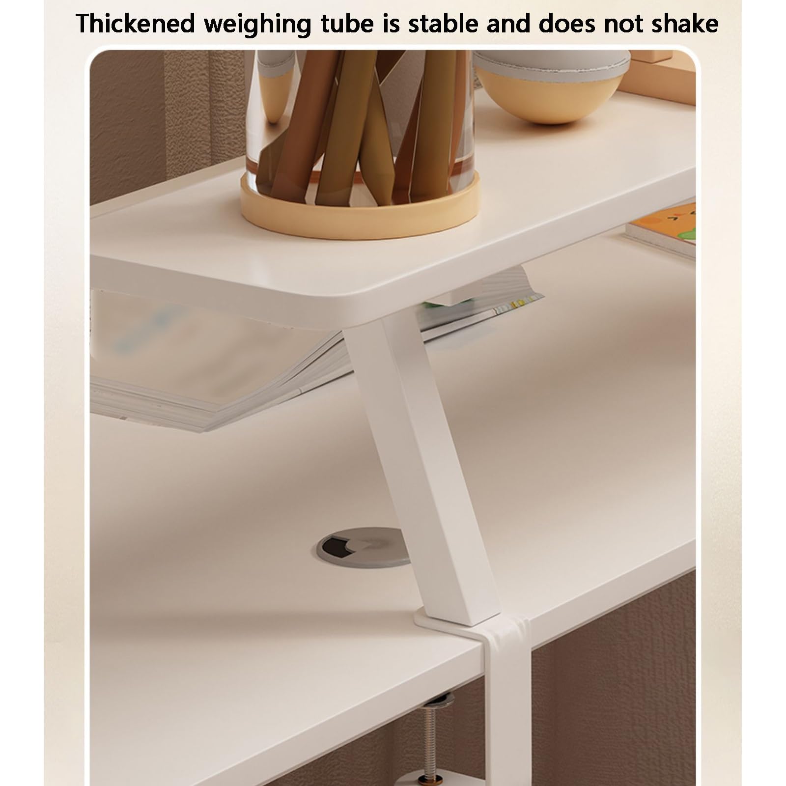 Clamp-On Desk Hutch Organizer - 60x20cm White Multipurpose Shelf for Laptop, Monitor & Office Supplies | Space-Saving Dorm Desk Extension, Computer Riser & Countertop Organizer | Perfect for Home Office, Study Room & Small Workspaces