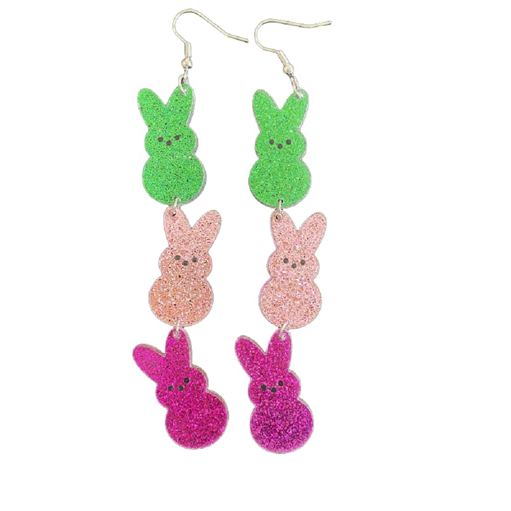 Sparkling Easter Bunny Drop Earrings for Women - Cute Acrylic Rabbit Dangle Earrings with Glitter Details | Perfect Easter Gift, Holiday Jewelry & Spring Party Accessories | Great for Easter Celebrations, Gift Giving & Everyday Fashion