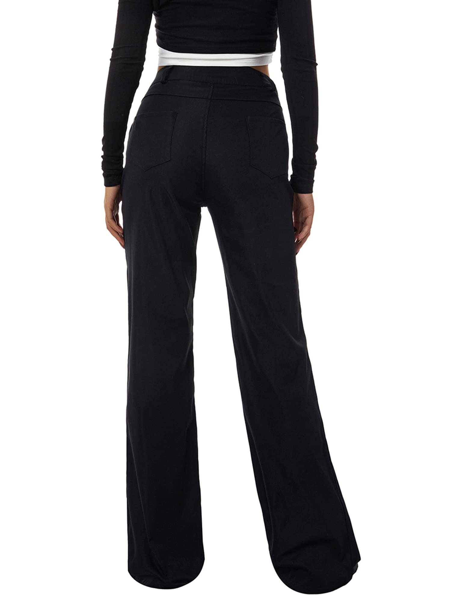 Women's High Waisted Black Cargo Pants with Pockets - Baggy Streetwear Solid Casual Pants for Women | Perfect for Urban Fashion, Outdoor Adventures & Everyday Wear