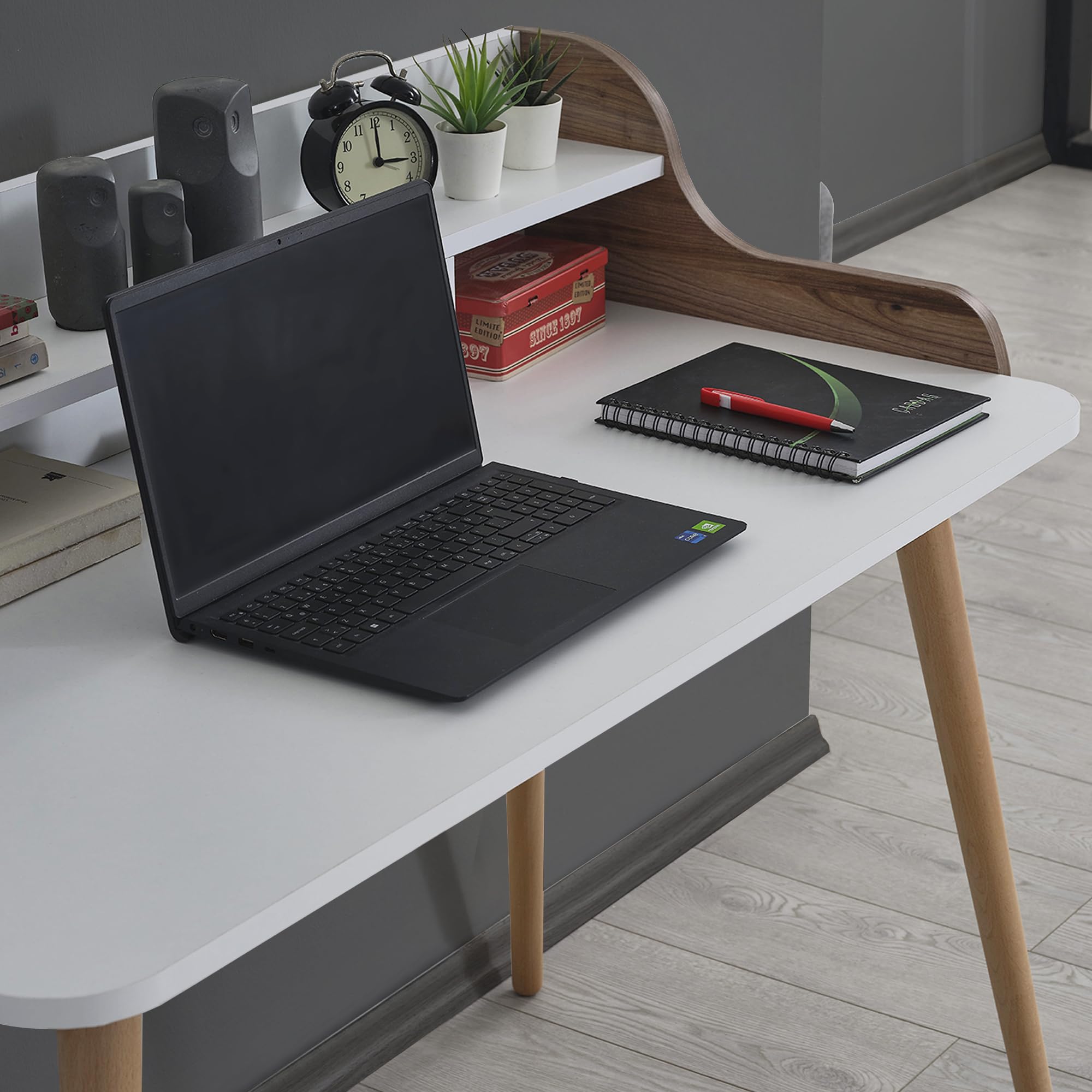Solid Wood Study Desk for Gaming & Home Office - Heavy Duty Computer Desk with Shelves