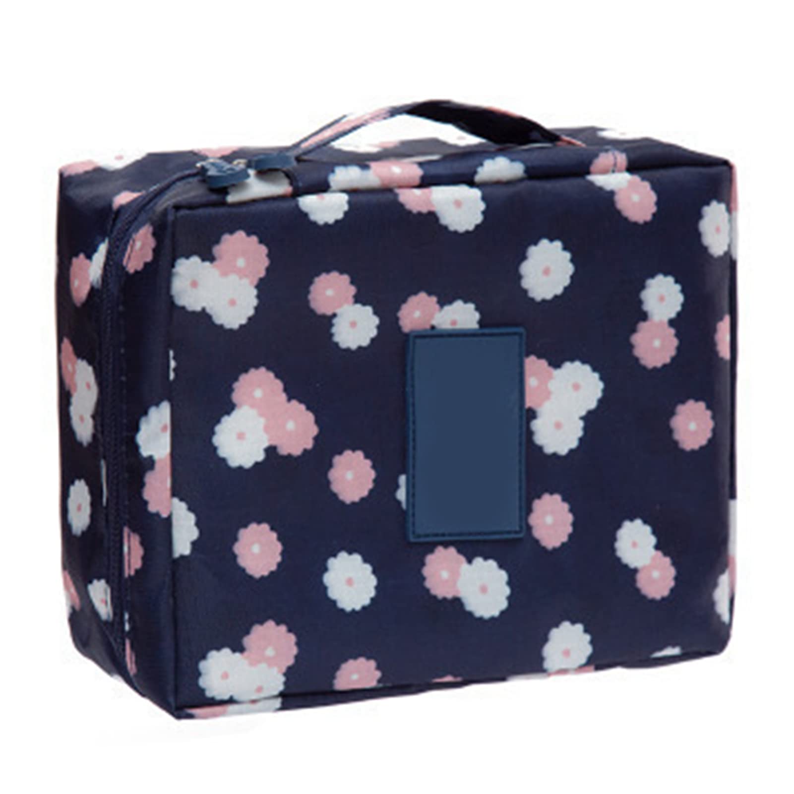 Waterproof Tetragonum Makeup Bag with Sturdy Handle - Travel Cosmetic Organizer for Women, Navy Blue - Perfect for Airplane Carry-on, Gym & Daily Essentials Storage