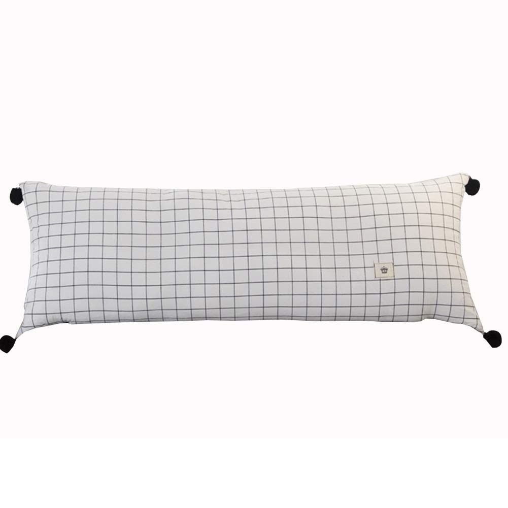XIAOZHEN Side Sleeper Pillow for Back Pain Relief - Nursing & Lumbar Support Cushion, Soft & Washable Long Body Pillow - 5 Colors, 4 Sizes (White Grid, 180x60cm) - Perfect for Pregnancy, Breastfeeding & Office Chair Comfort