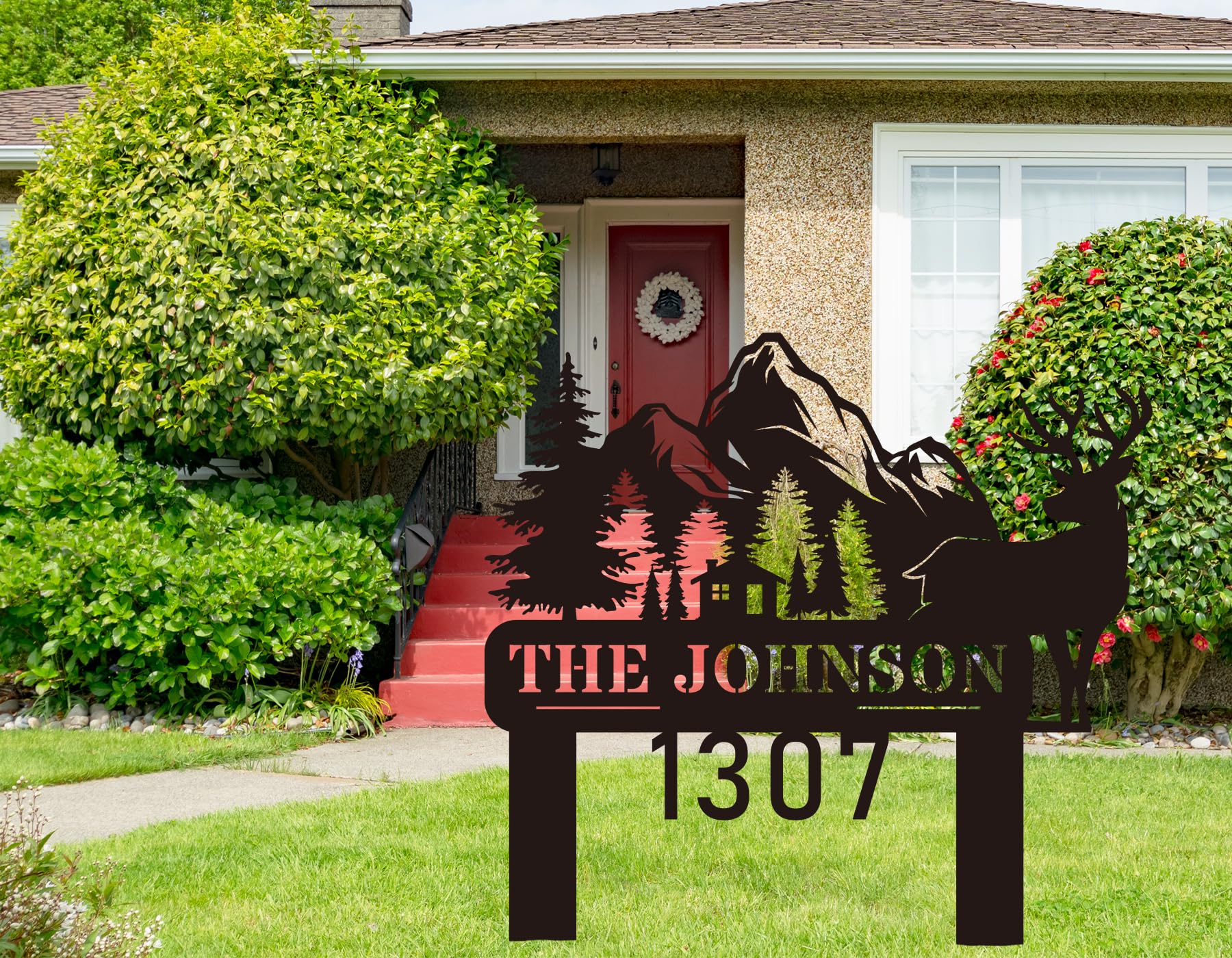 Custom Metal House Sign - Personalized Deer Yard Signs with Stakes, Address Numbers for House (16''-40'') | Durable Outdoor Home Decor for Driveway, Garden & Front Yard