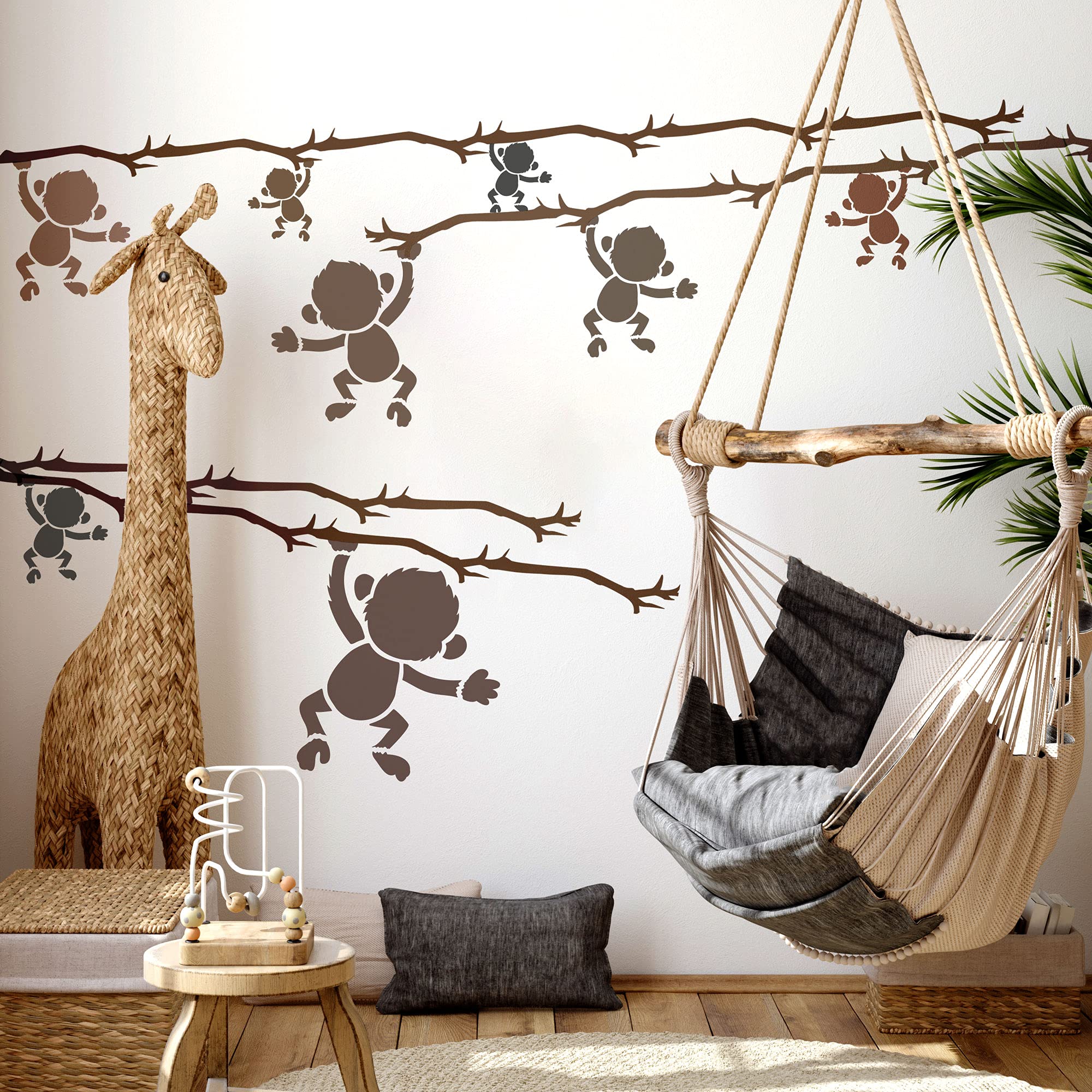 NAKLEO 5-Piece Reusable Plastic Stencils Set - Monkey Jungle Ape Design (13.4