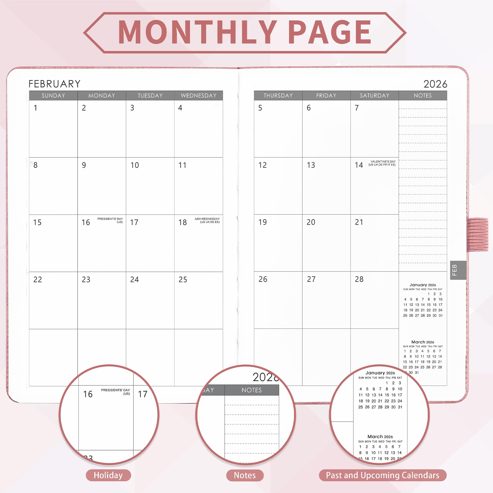 2025-2026 Academic Planner - Weekly & Monthly Planner from July 2025 to June 2026, 5.7'' x 8.4'' Compact Size with Thick Paper, Leather Cover, Pen Holder & Back Pocket - Rose Gold - Perfect for Students, Professionals & Daily Organization