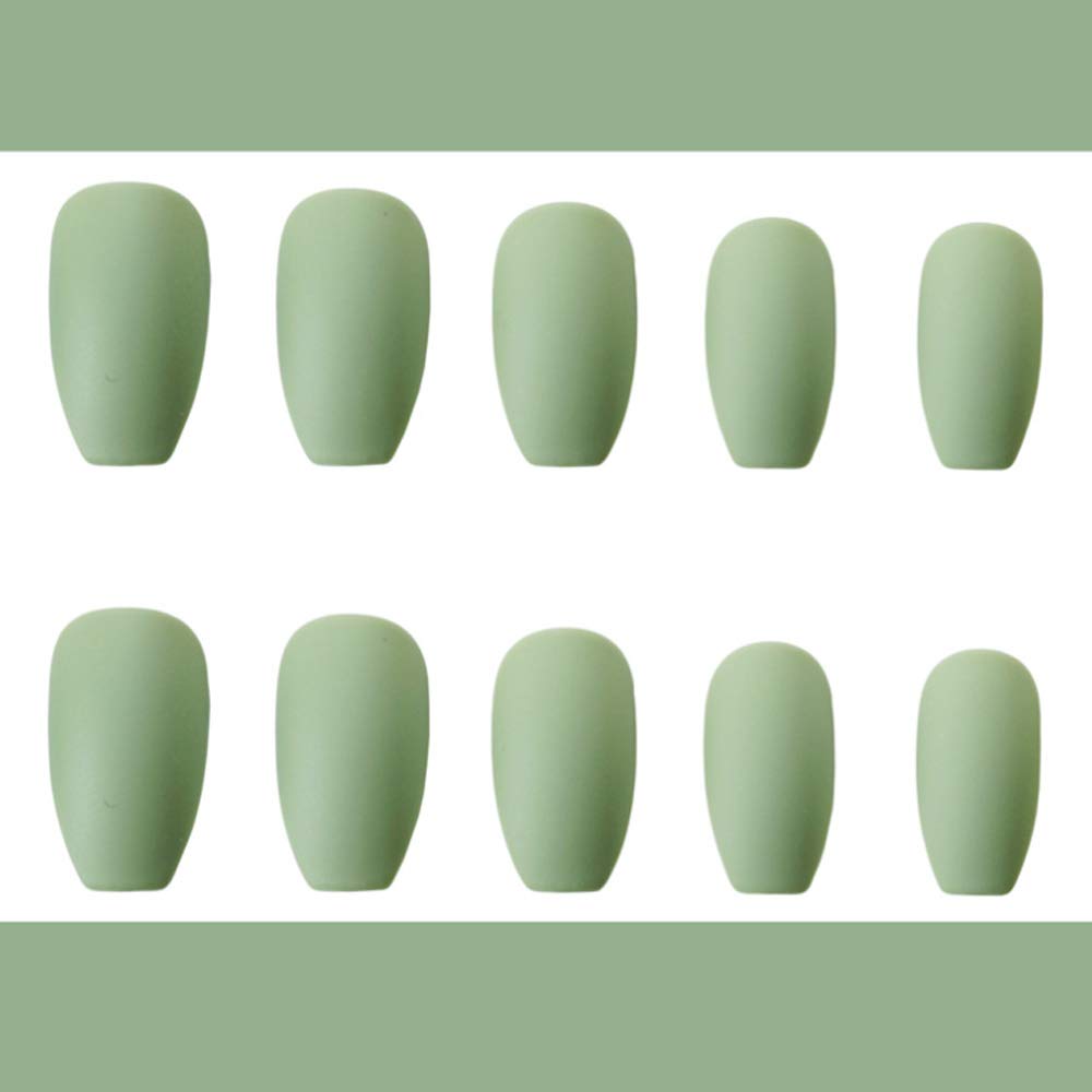 Poliphili 24Pcs Matte Medium Long Coffin Fake Nails - Press On Acrylic Nails with Full Coverage, Removable & Reusable, Grey Green - Perfect for Parties, Weddings, and Everyday Wear