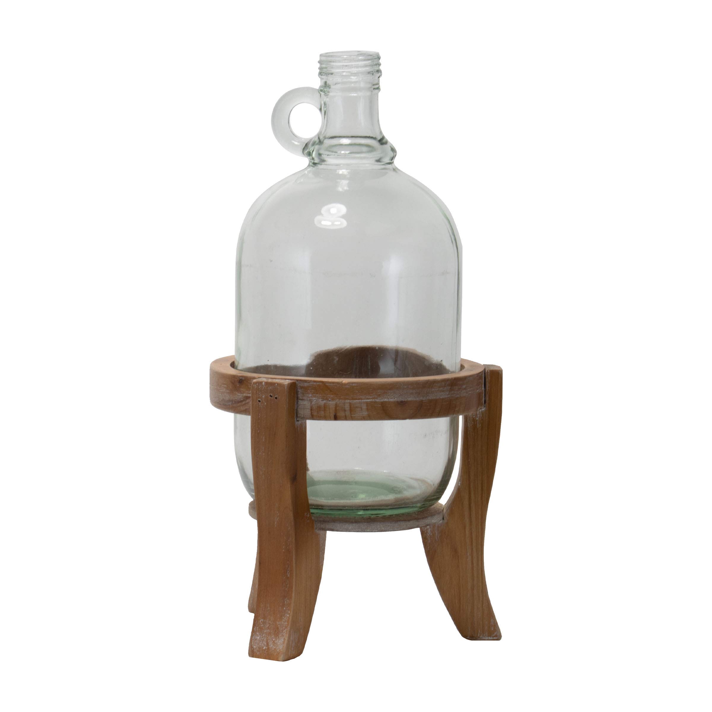 Premium Glass Growler Vase with Natural Wood Stand - Home Garden Decor, Flower Arrangement Centerpiece for Dining Table, Wedding, Party Decorations