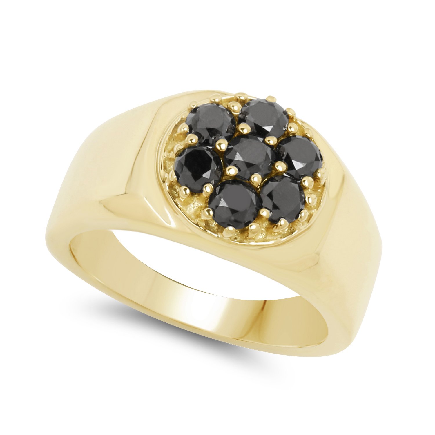 14K Yellow Gold Plated 0.98 Carat Genuine Black Diamond .925 Sterling Silver Ring for Women - Elegant Wedding, Engagement & Anniversary Jewelry Gift
