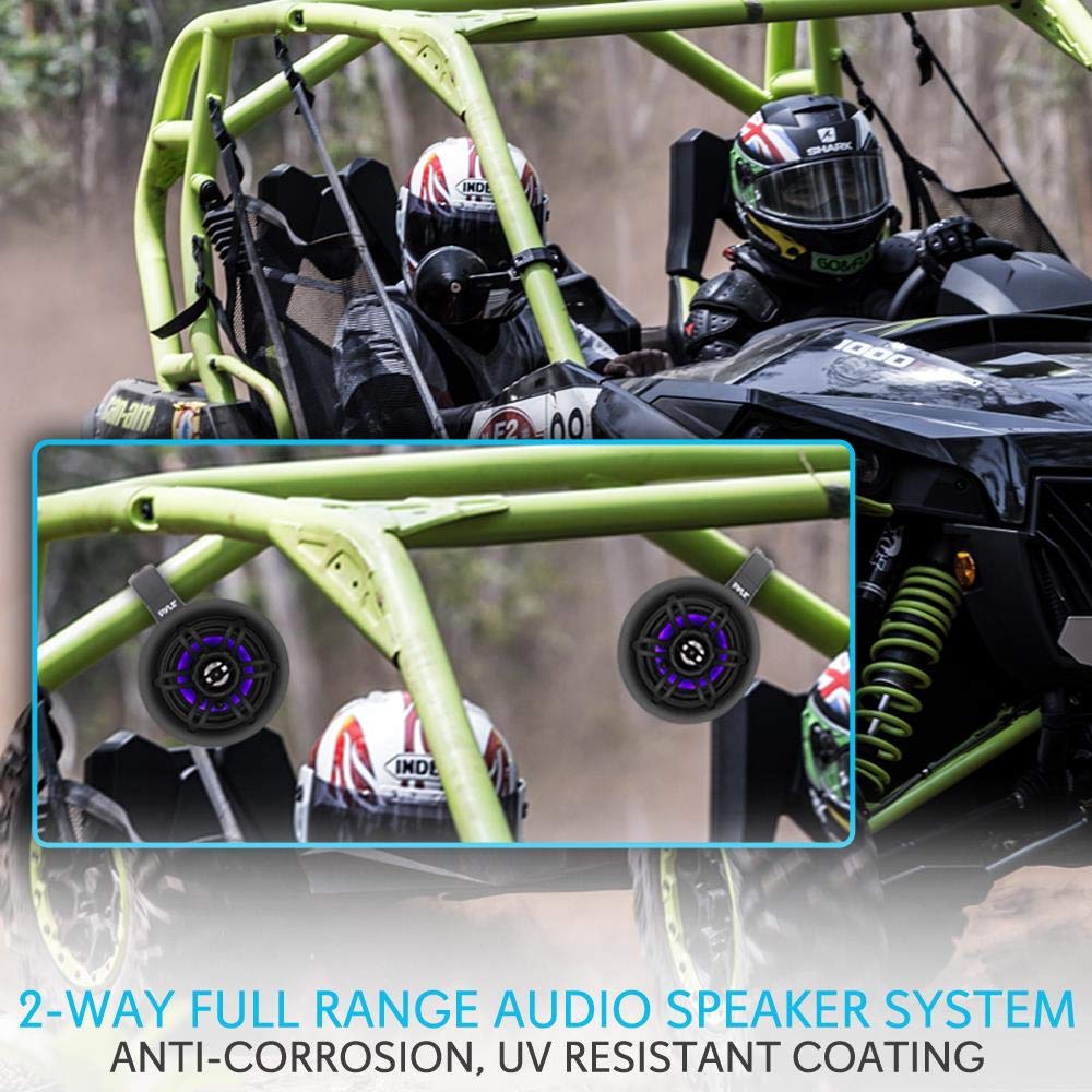 Pyle Waterproof Marine Wakeboard Tower Speakers - 4 Inch Dual Subwoofer Speaker Set w/LED Lights & Bluetooth for Wireless Music Streaming - Boat Audio System w/Mounting Clamps - Perfect for Wakeboarding, Boating, and Outdoor Water Sports