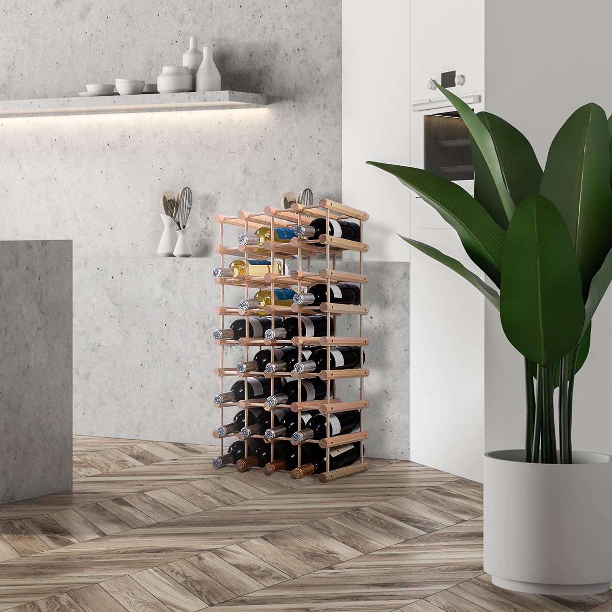 GiantexUK 36 Bottle Wooden Wine Rack - Freestanding Wine Display Shelf & Organizer for Home, Restaurant, Bar, Wine Cellar - Perfect for Kitchen, Dining Room & Entertaining Areas