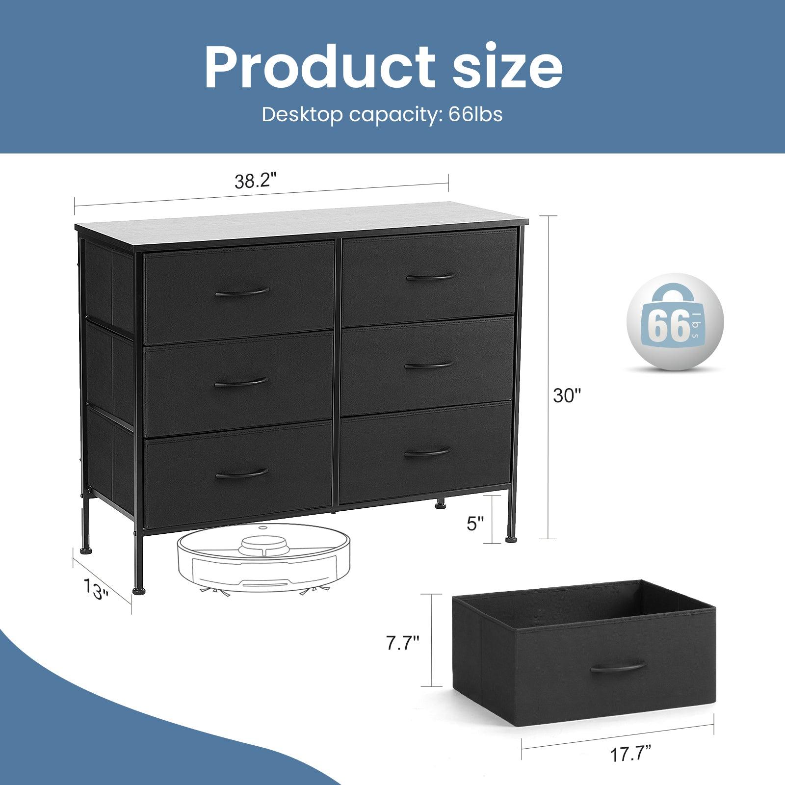 6-Drawer Wide Fabric Dresser for Bedroom with Metal Frame & Wooden Top - Sturdy TV Stand & Clothes Storage Organizer - Perfect for Master Bedroom, Guest Room & Dorm Organization