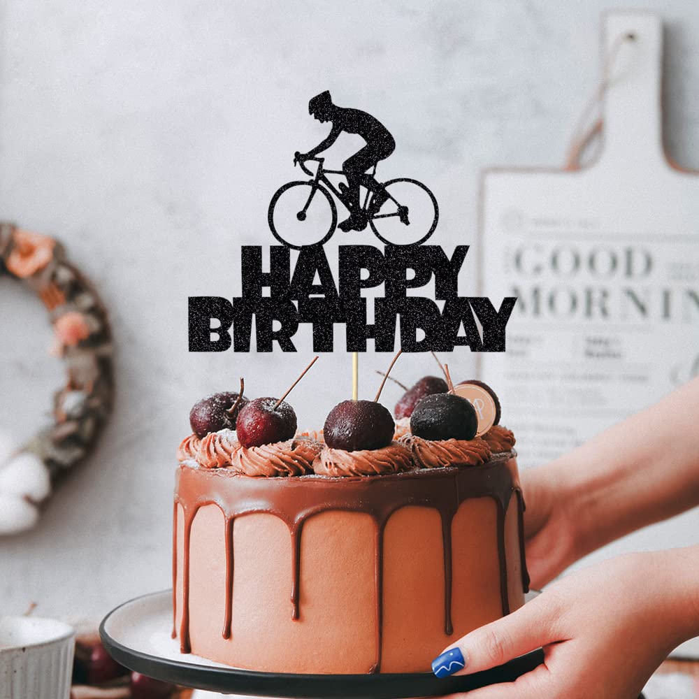 Anxdh Black Flash Happy Birthday Cake Topper - Sports Themed Bicycle Cake Decoration for Birthday Parties | Perfect for Cycling Enthusiasts & Outdoor Adventure Celebrations