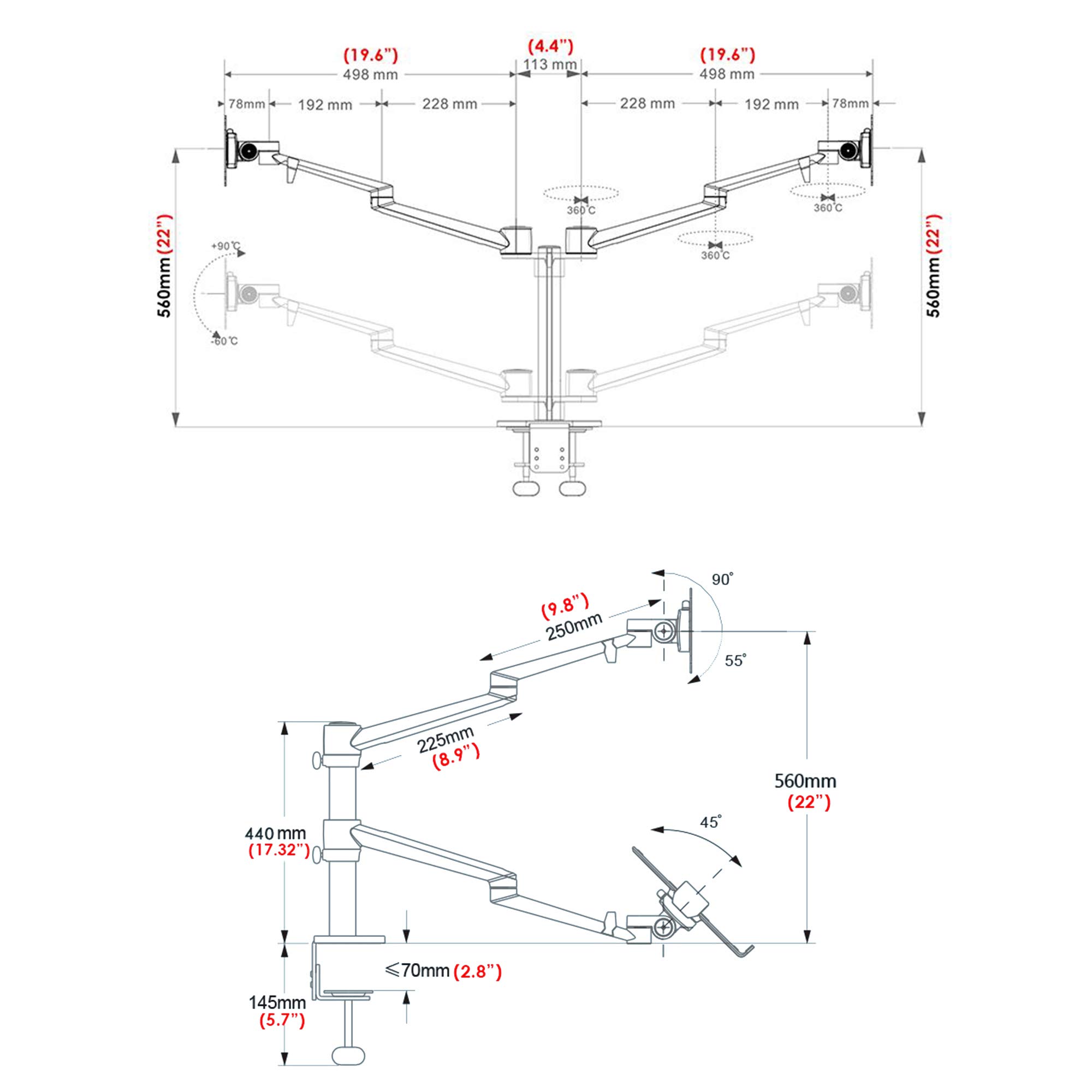 4-Arm Height Adjustable Laptop & Monitor Stand - Fits 10-17
