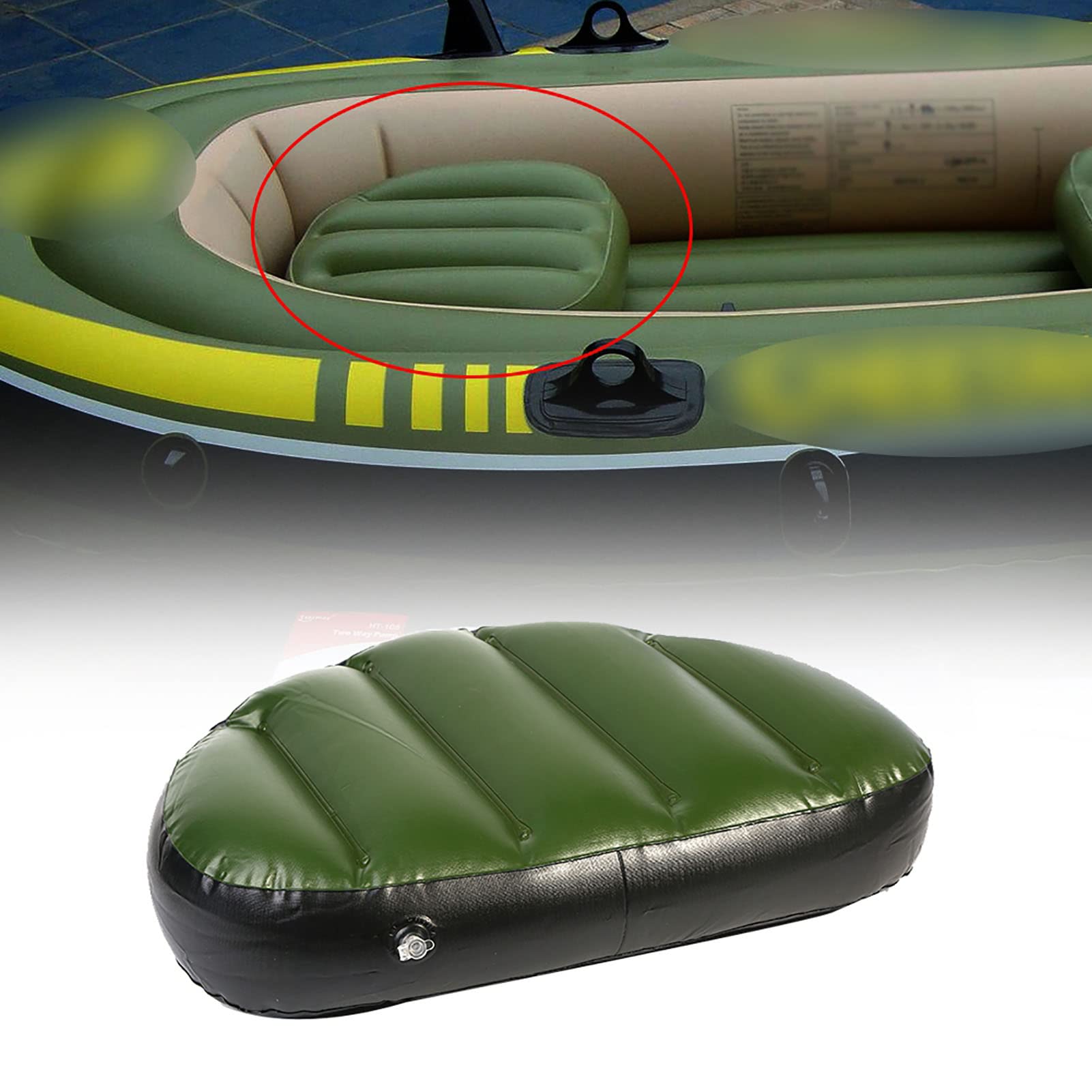 **Inflatable Boat Seat Cushion - PVC Fishing Boat Seat Pad, Green Waterproof Cushion for Kayak, Canoe, Outdoor Camping & Boating Comfort**