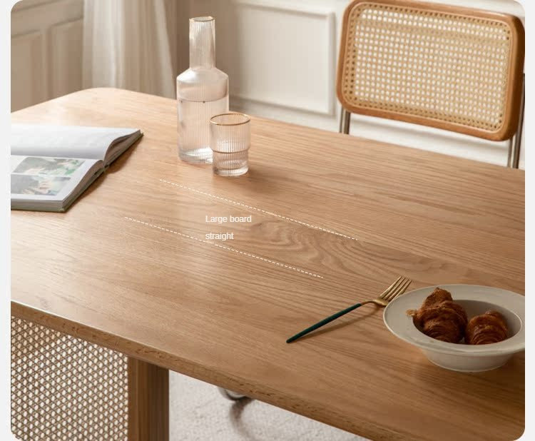 Solid Oak Wood Rattan Dining Table - Rustic Farmhouse Style for Indoor and Outdoor Use