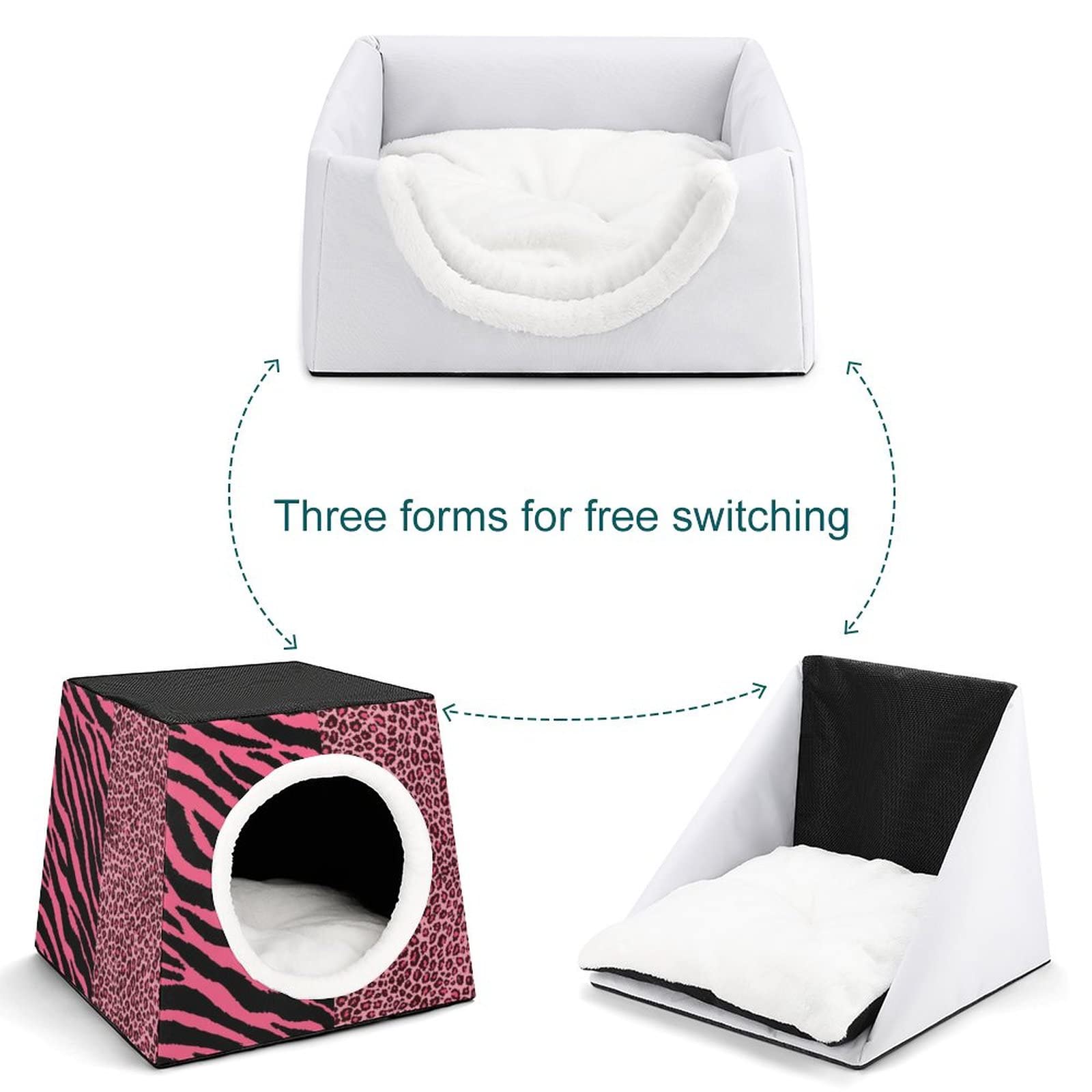 Printed Cat Houses & Condos - Foldable Cat Cube Bed with Removable Pillow in Tiger Leopard Print - Cozy Pet Sofa for Indoor Cats | Perfect for Living Room, Bedroom & Office