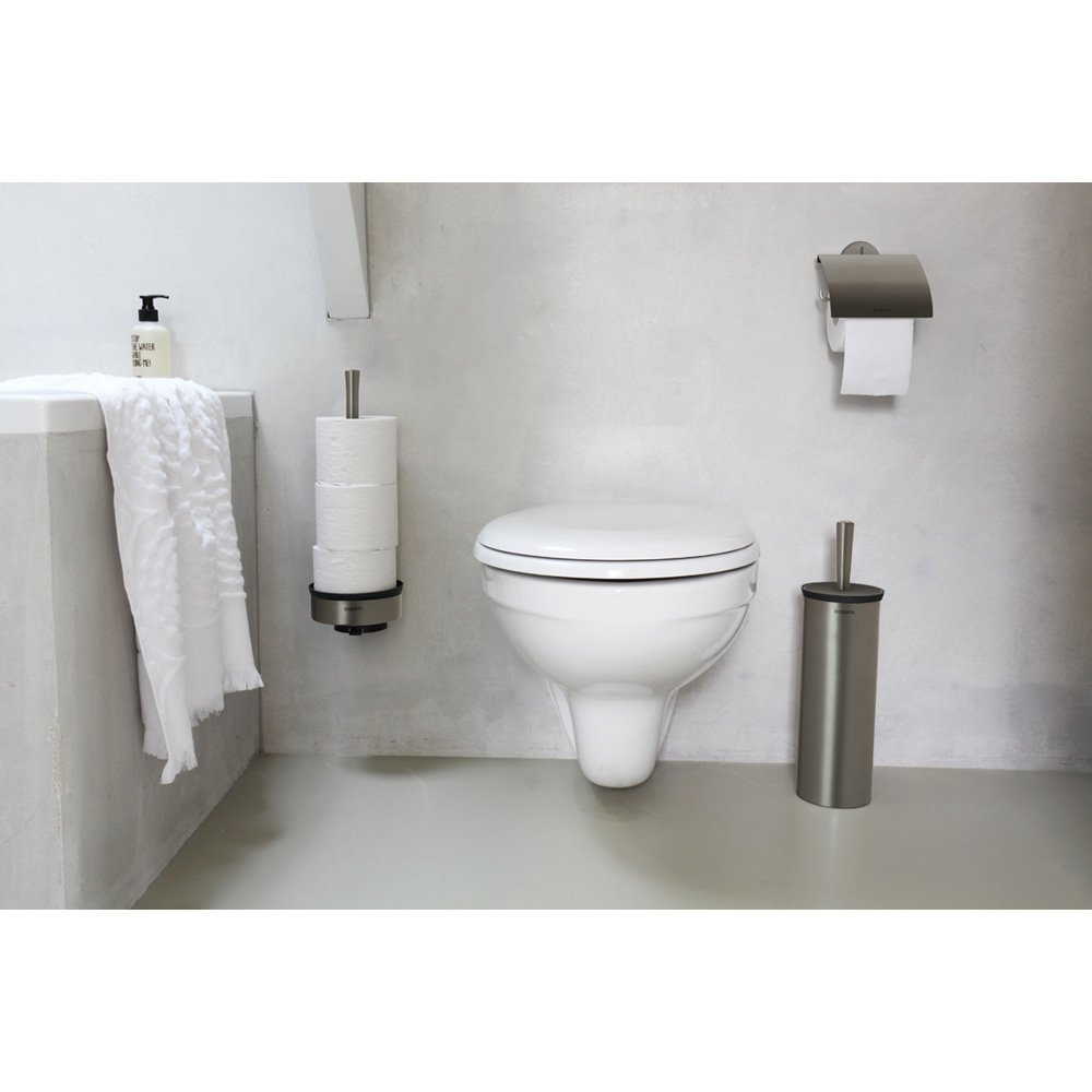 Brabantia Wall-Mounted Toilet Paper Holder - Premium Platinum Finish for Bathroom & Restroom Organization | Space-Saving Design for Home, Office & Hotel Use