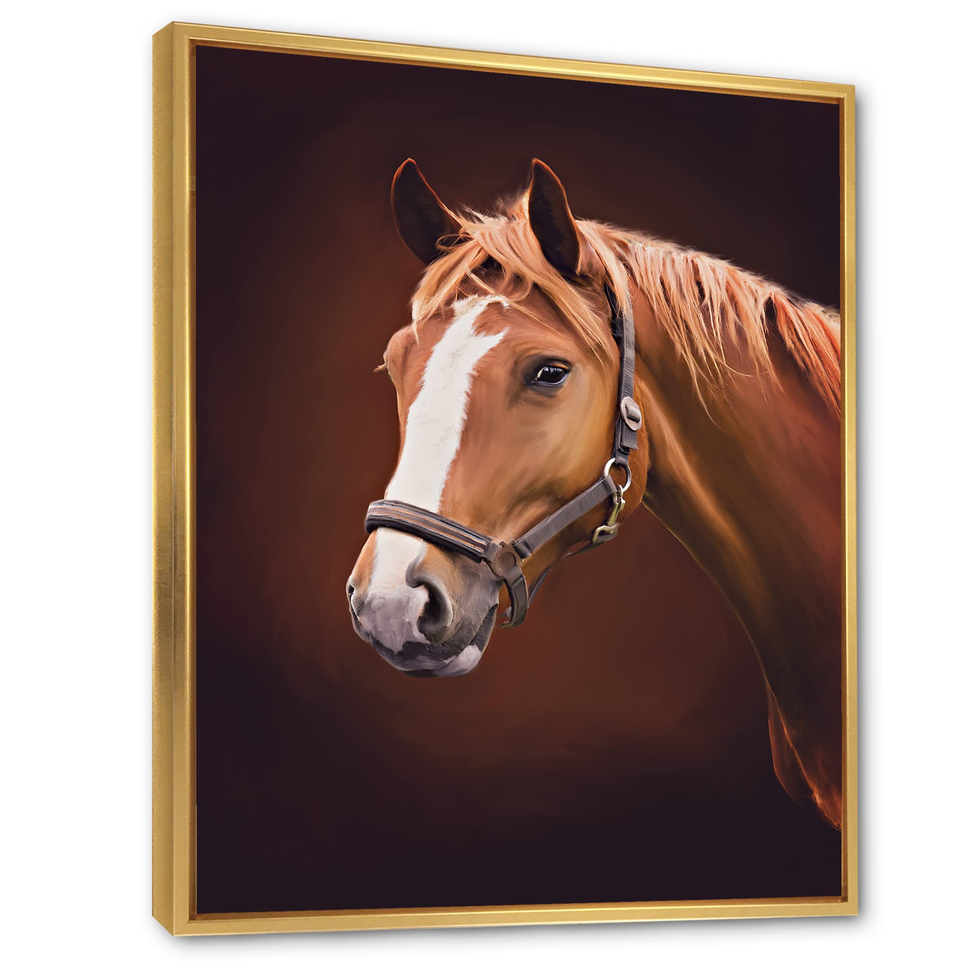 Brown Horse with White Nose Portrait II - Farmhouse Framed Canvas Wall Art Print for Living Room, Bedroom & Office Decor