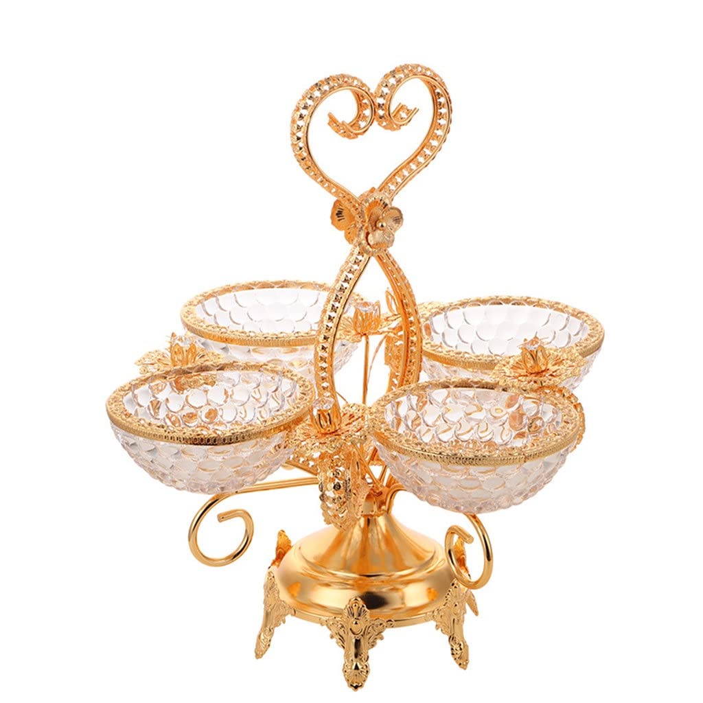 Vintage Embossed Multi-Grid Fruit Tray - Elegant Wrought Iron & Tempered Glass Snack Plate (Gold, One Size) - Perfect for Afternoon Tea, Party Serving, and Home Decor