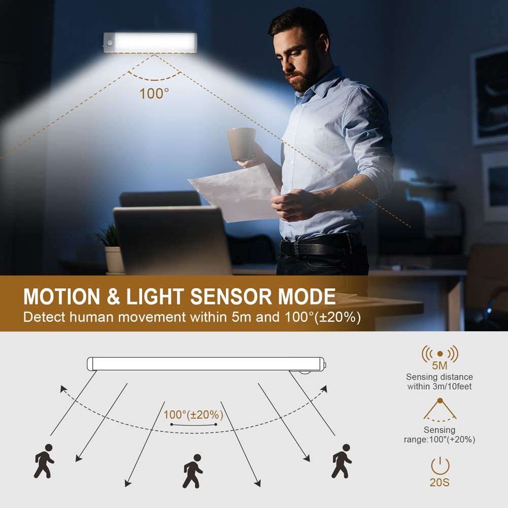 30 LED Motion Sensor Closet Light - Wireless Rechargeable Under Cabinet Lighting for Wardrobe, Kitchen, Cupboard (3 Pack) - Perfect for Nighttime Navigation & Energy-Efficient Home Lighting