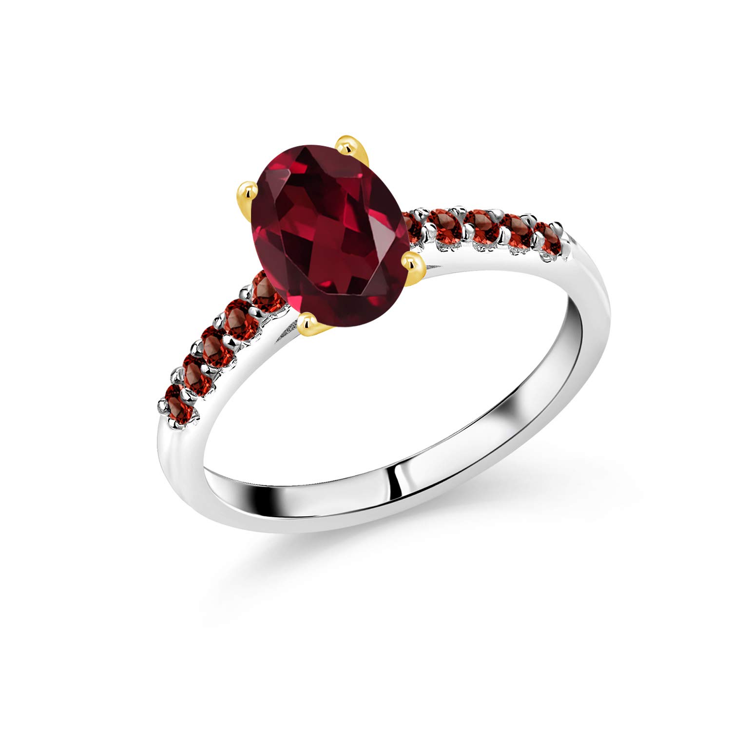 2.48 Ct Natural Red Rhodolite Garnet & 925 Sterling Silver Ring with 10K Yellow Gold Prongs - Elegant Birthstone Jewelry for Women, Perfect for Valentine's Day Gifts & Anniversary Presents