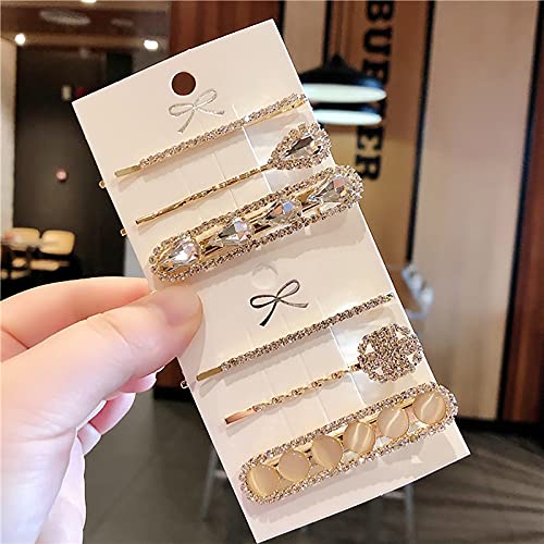 Lnrueg 3PCS Golden Rhinestone Hair Clips for Women - Shiny Duckbill Barrettes, Strong Tight Hairpins for Girls & Adults - Perfect for Parties, Weddings & Daily Styling