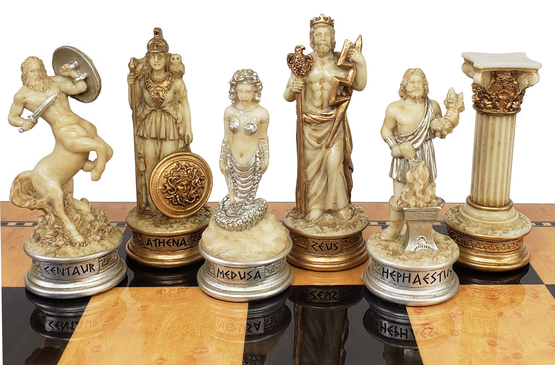 Greek Mythology Chess Set - Zeus vs Poseidon Antique White Chess Pieces (No Board Included) | Perfect for Collectors, Home Decor & Strategy Game Lovers